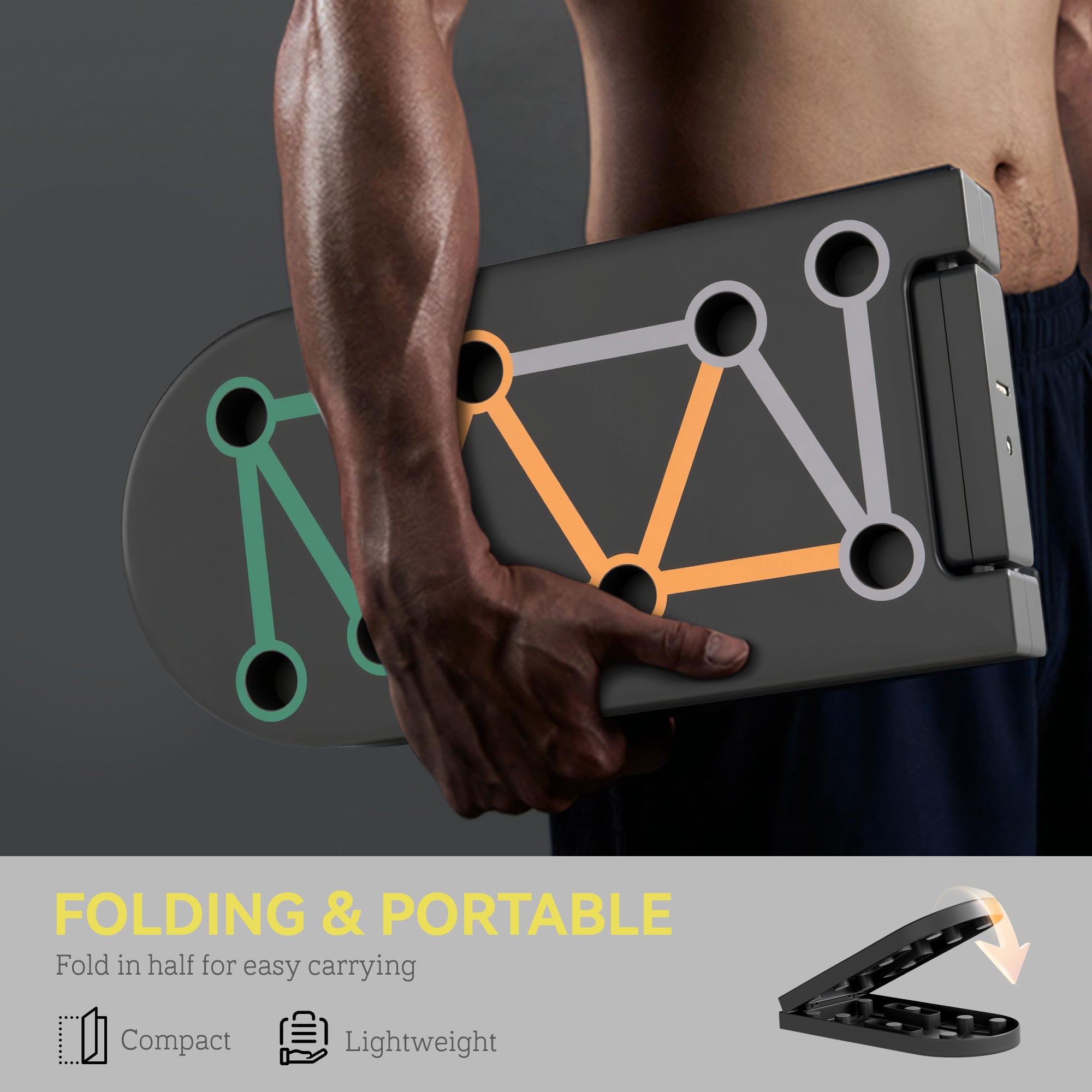 SPORTNOW Foldable Push Push Up Board with Non-Slip Pads, for Chest, Arms, Shoulders, Black