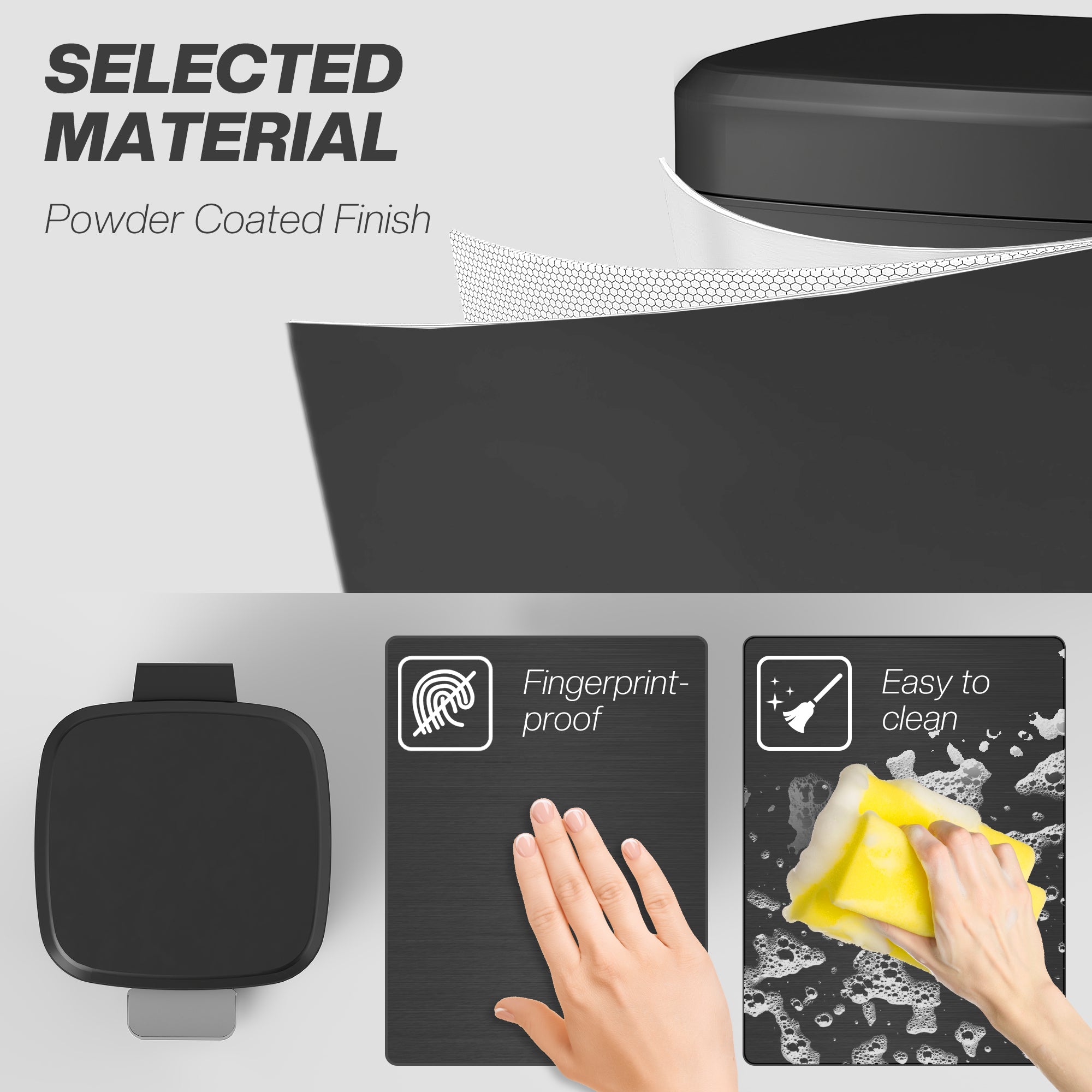 HOMCOM 12L Modern Boxy Metal Home Kitchen Bin - Black