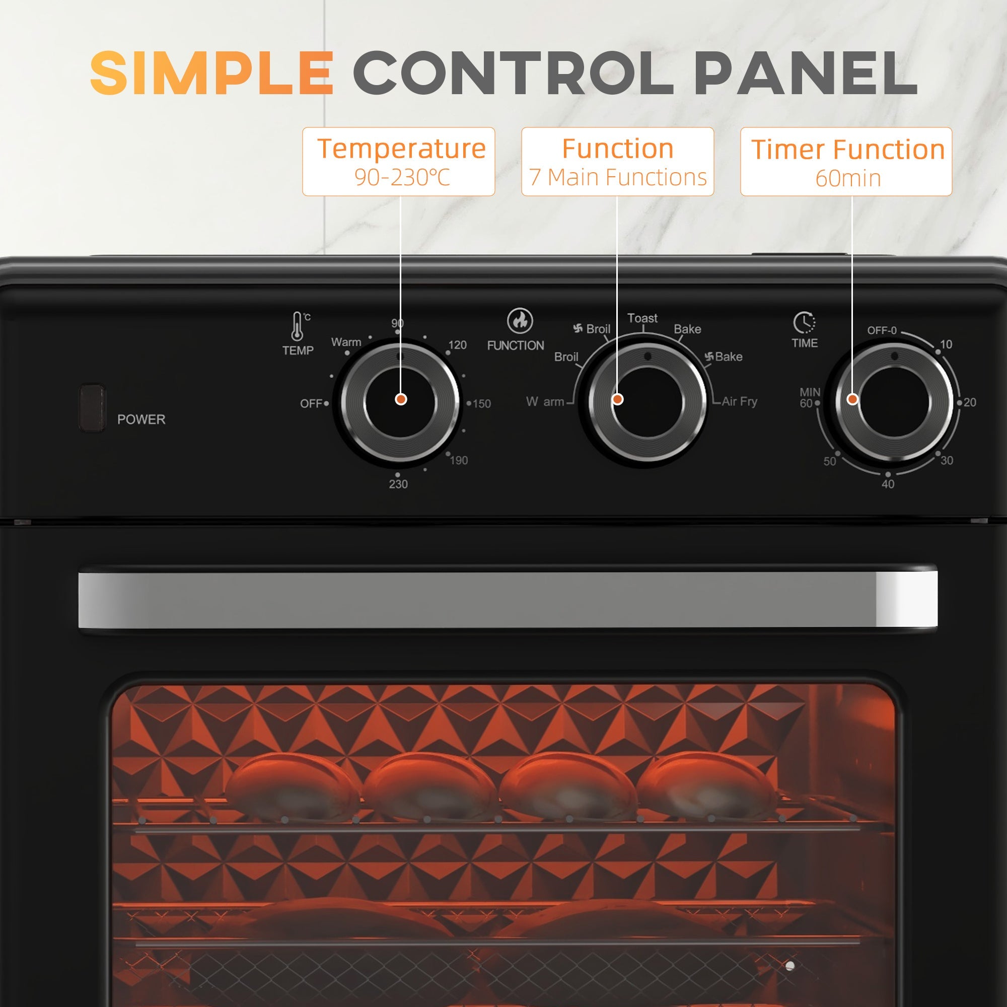 HOMCOM 20L 90-230√¢‚Äû∆í Mini Convection Oven, with Air Fry Function - Black