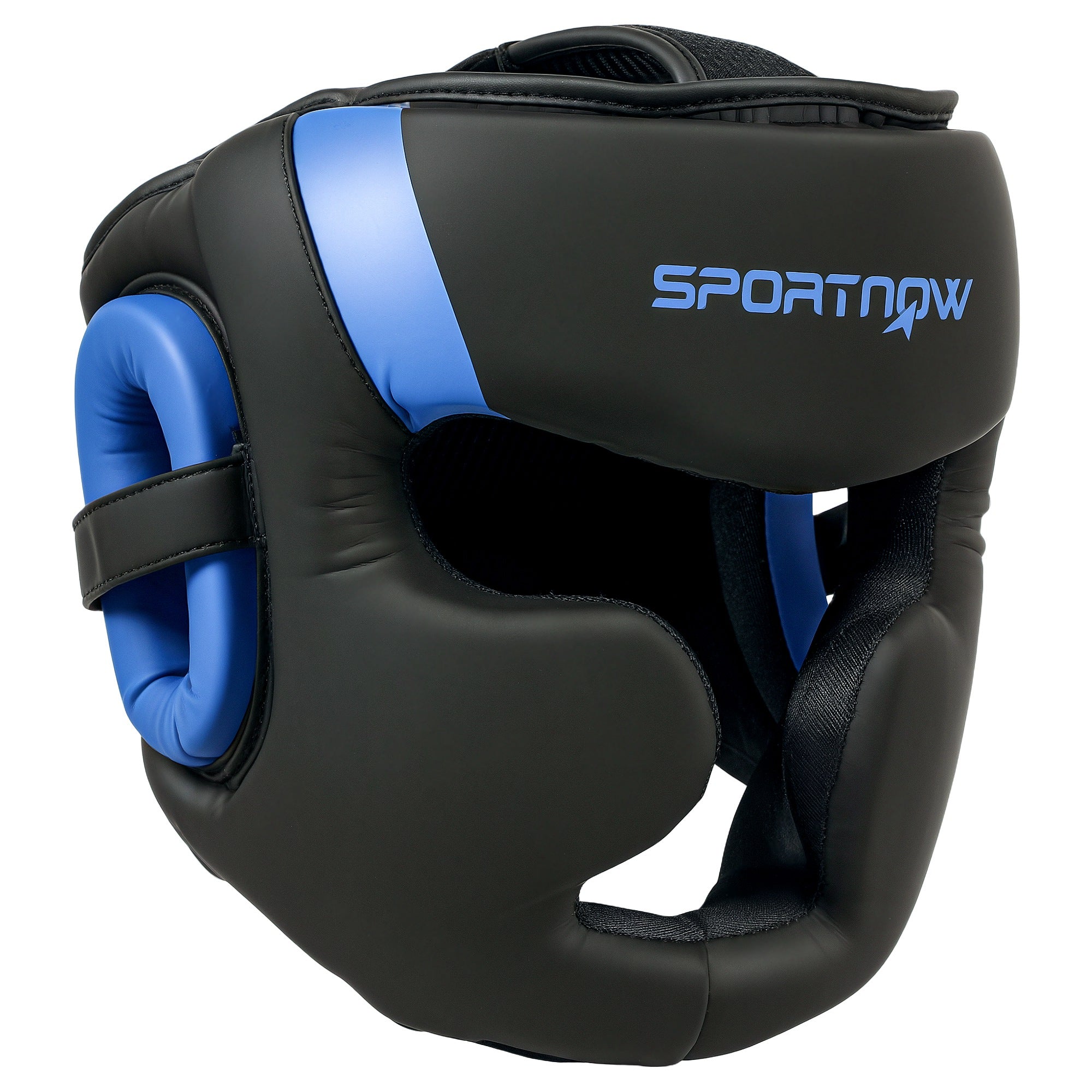 SPORTNOW Boxing Headguard w/ Adjustable Strap for Sparring, Kickboxing, MMA, Blue/Black
