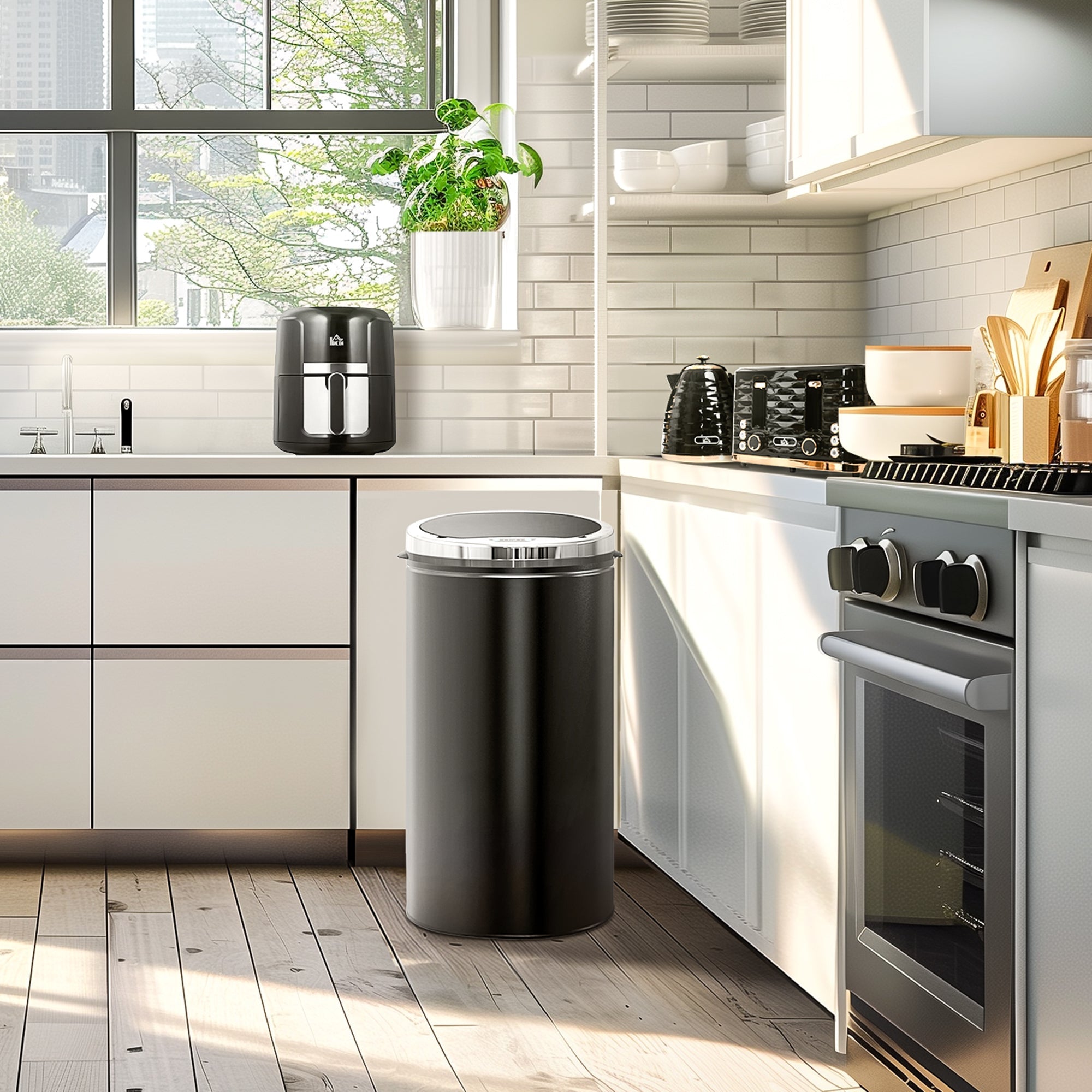 HOMCOM Kettle and Toaster Sets, 3000W 1.7L Rapid Boil Kettle & 4 Slice Toaster with 7 Browning Controls, Defrost, Reheat and Crumb Tray, UK Otter thermostat, Black