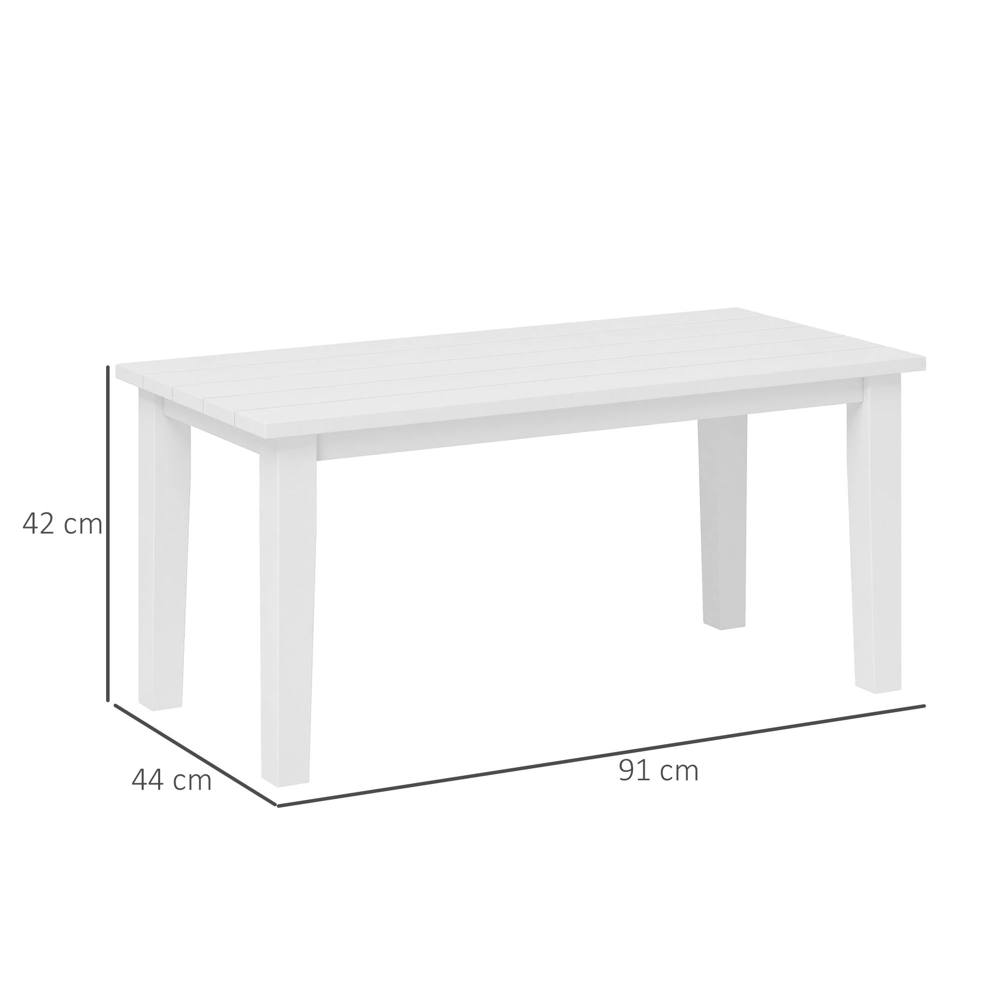 Outsunny Outdoor Garden Coffee Table, HDPE All-Weather Rectangular Outdoor Garden Table with Slatted Tabletop for Patio, Balcony, 91 x 44 x 42 cm, White