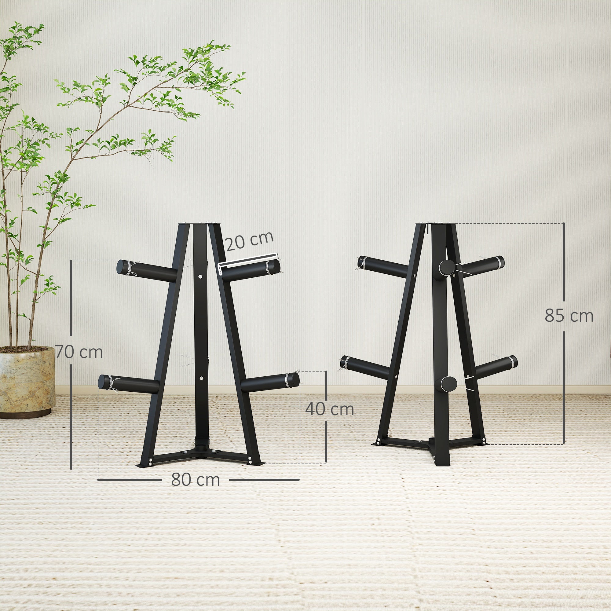 SPORTNOW Weight Tree Weight Rack for 5cm Weight Plates and Barbell Bar with 6 Fasten Clamps, 300kg Capacity