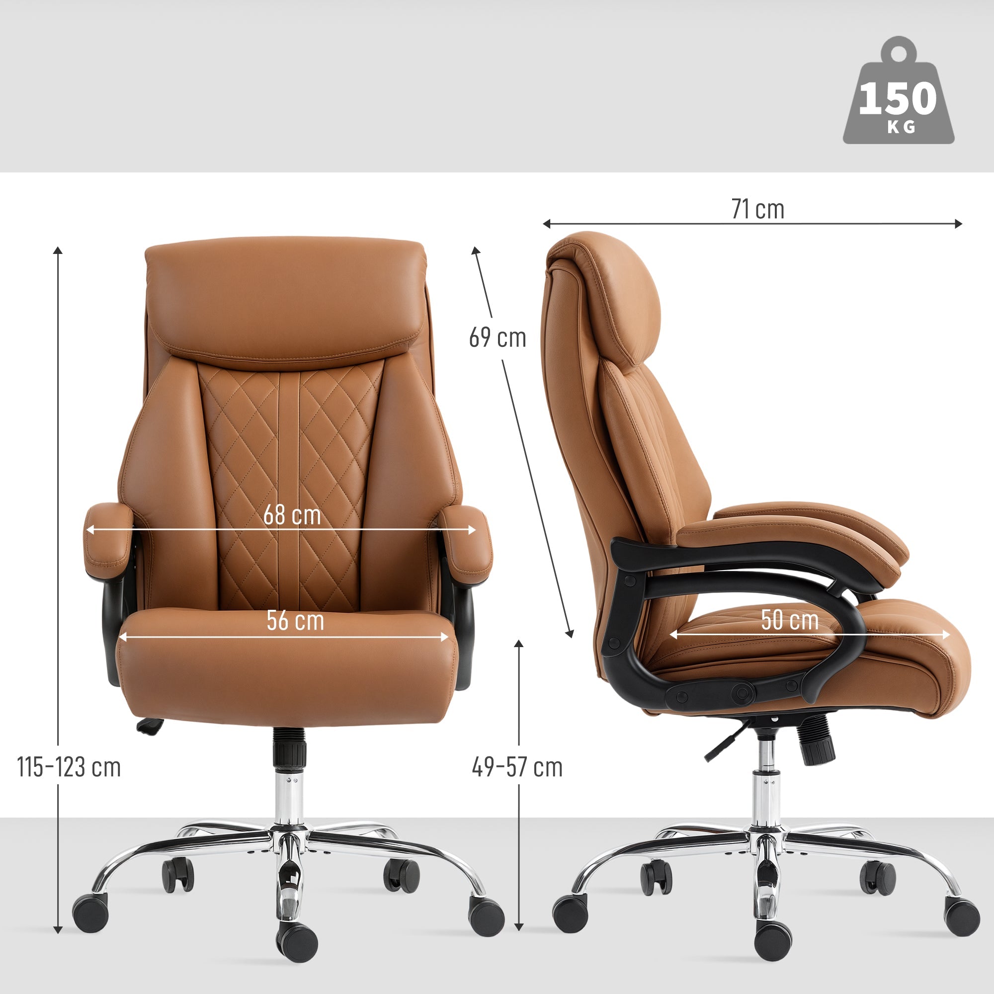 HOMCOM Spring Padded Faux Leather Office Chair - Light Brown