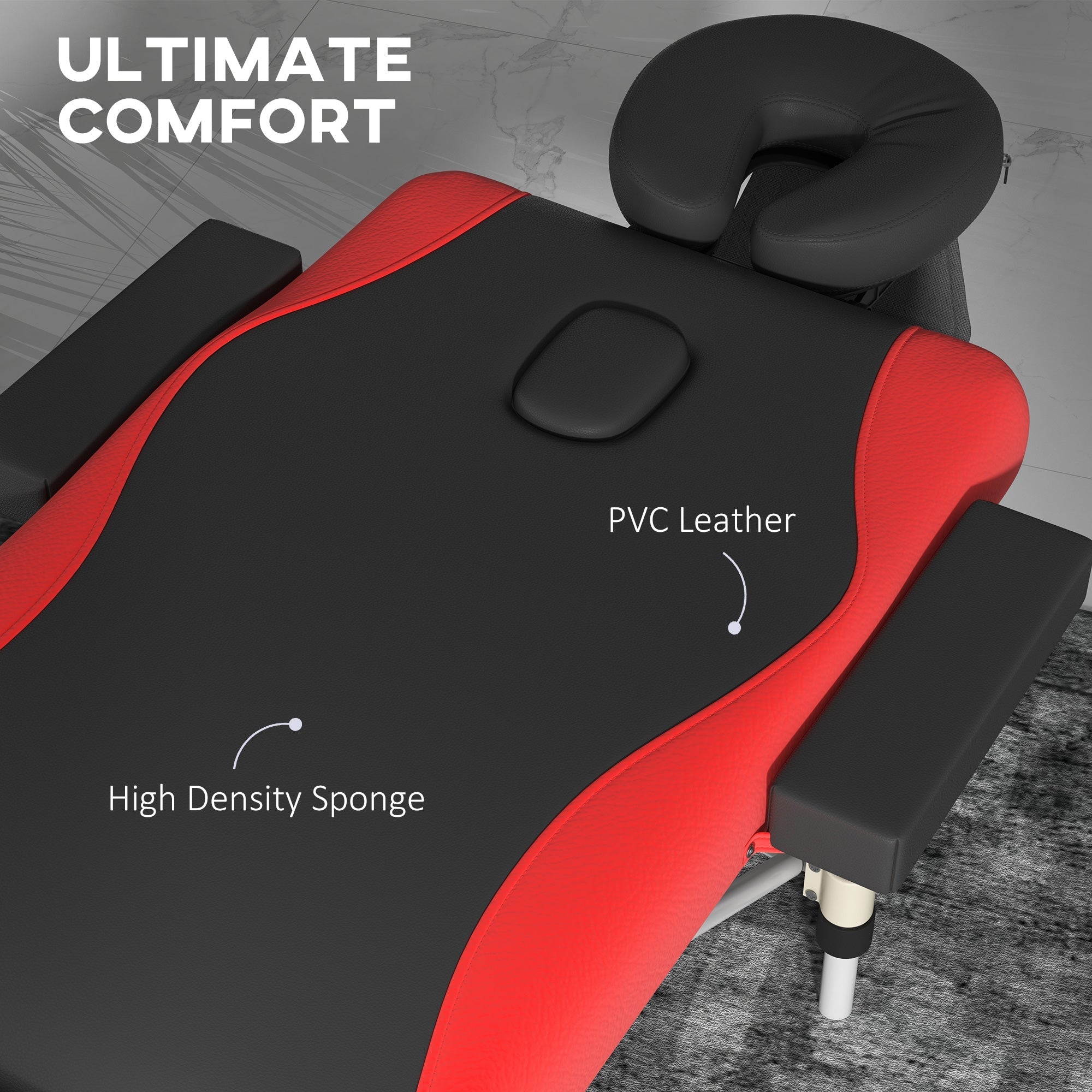 HOMCOM Foldable Massage Bed Portable Table, 3-Section Aluminium Foldable Beauty Couch, Professional Salon Spa Table with Headrest Support and Carry Bag, 60 cm Width, Black and Red