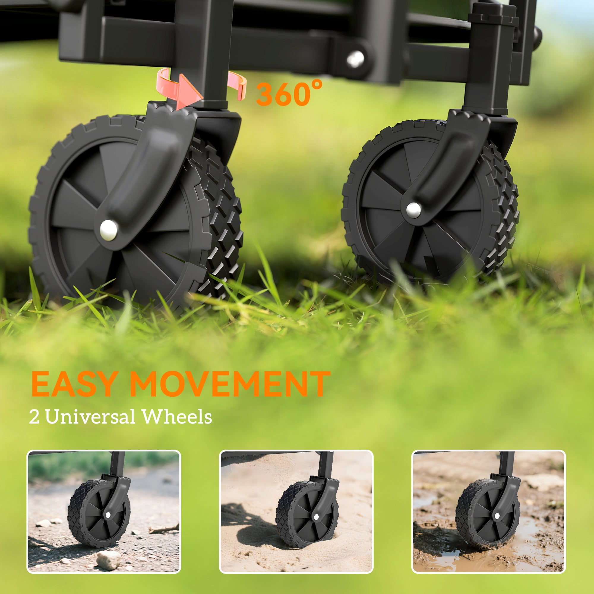 Outsunny 62L Festival Trolley on Wheels, Garden Folding Trolley Cart, 120kg Heavy Duty Collapsible Folding Wagon with Adjustable Handle and Carrying Bag for Beach, Camping, Festival, Green