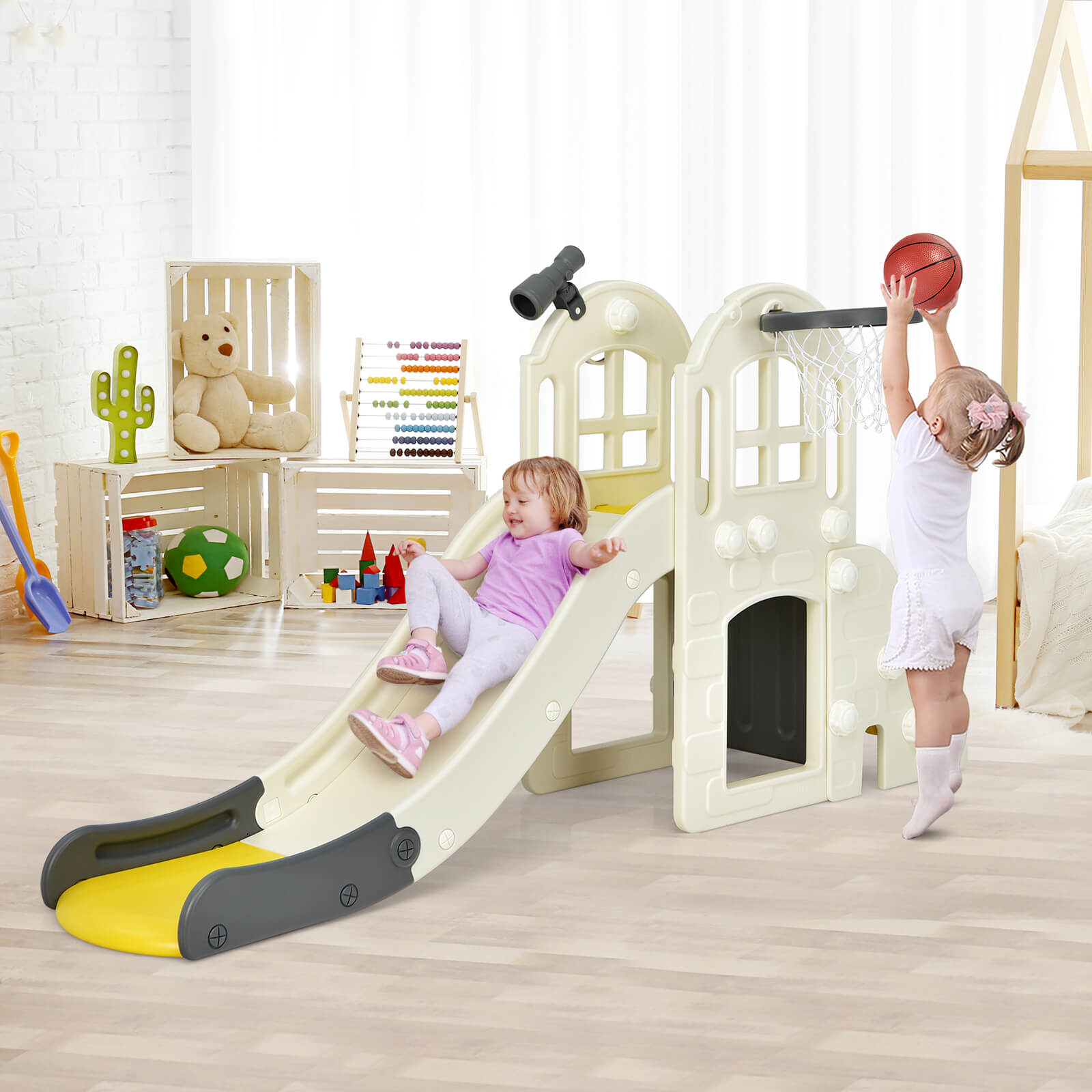 6-In-1 Toddler Climber Slide Playset-Yellow