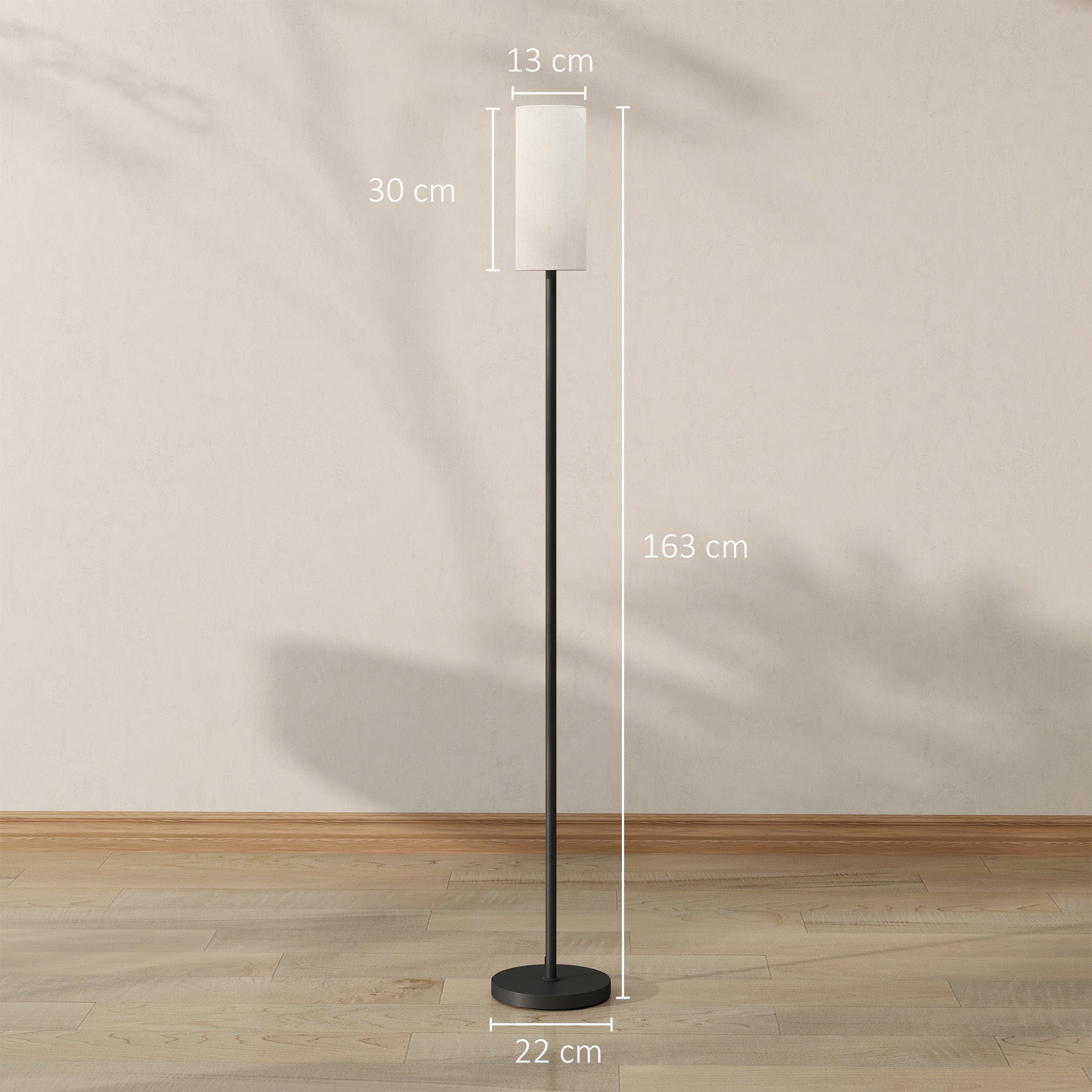 HOMCOM Floor Lamp for Living Room, Modern Standing Lamp with Linen Shade & Foot Switch, Minimalist Tall Pole Lampshade for Bedroom, Office, White