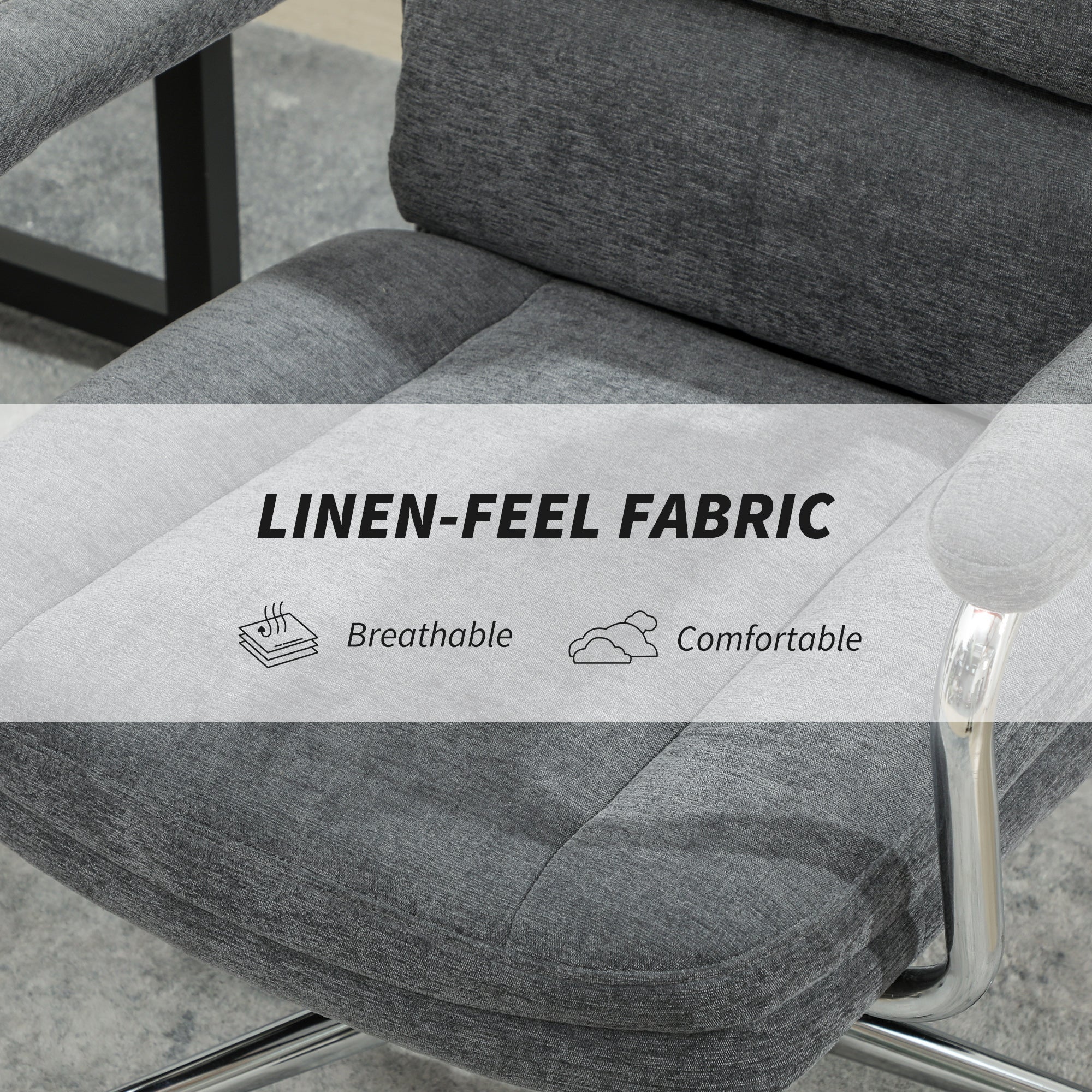 HOMCOM Executive Office Chair, Linen Fabric Computer Desk Chair with Double-Layer Back Cushion, Tilt Function, Height Adjustable for Home, Charcoal Grey