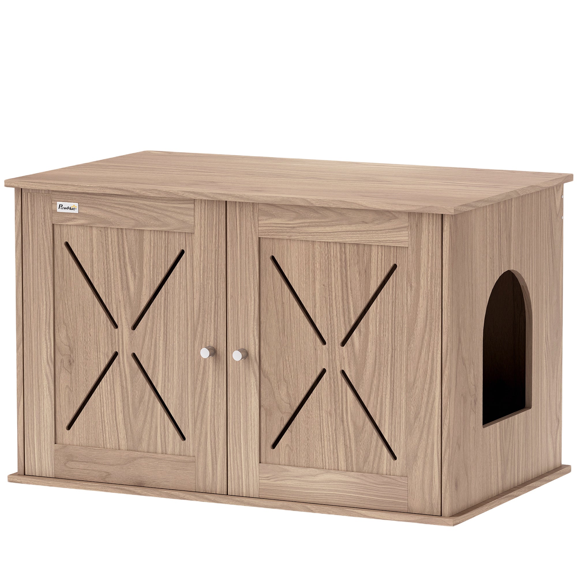 PawHut Cat Litter Box Enclosure with Double Doors and Side Entrance, Non-Slip Pads for Living Room, Walnut Brown