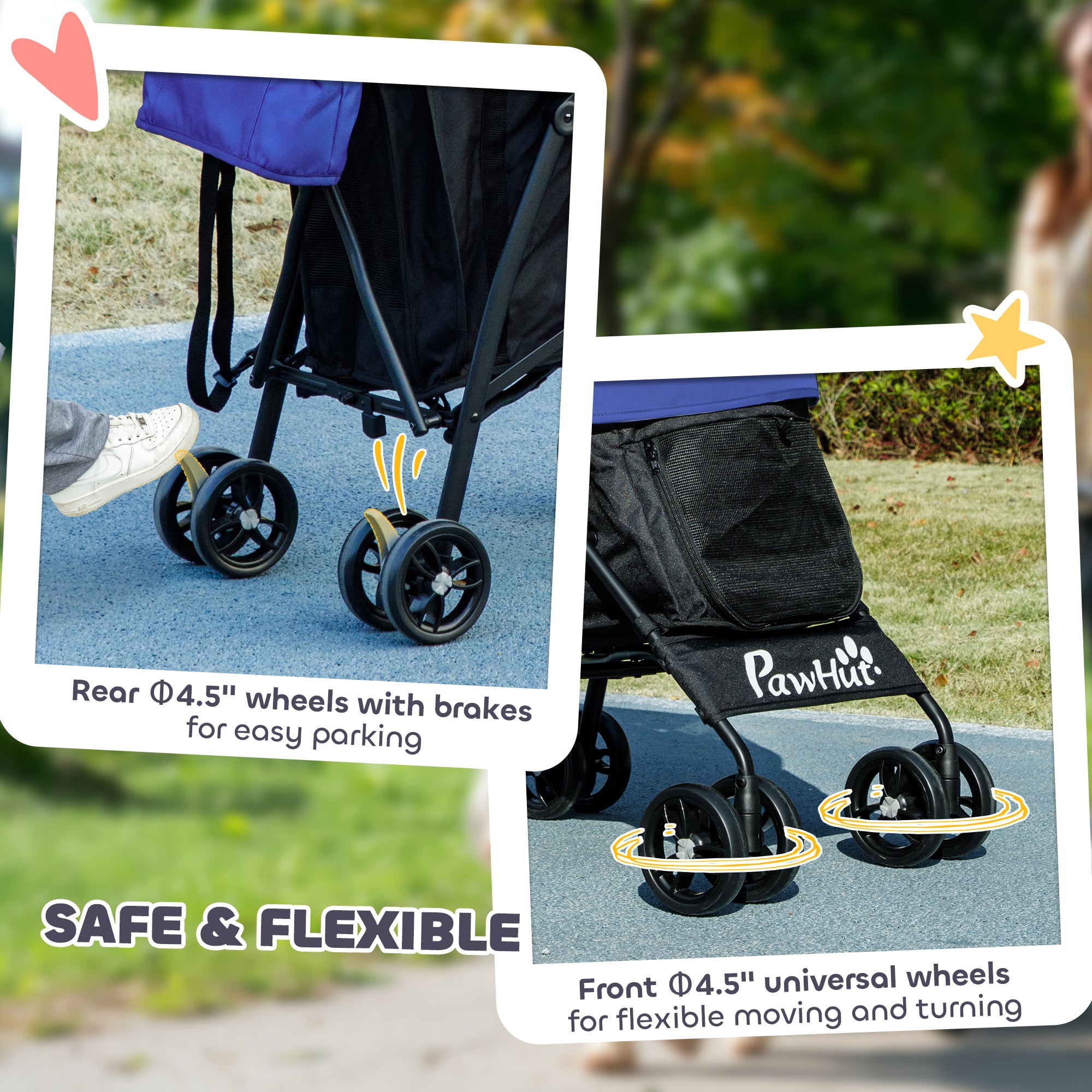 PawHut Foldable Dog Stroller, Lightweight Dog Pram w/ Shoulder Strap, Storage Bag, Cup Holder, Dark Blue