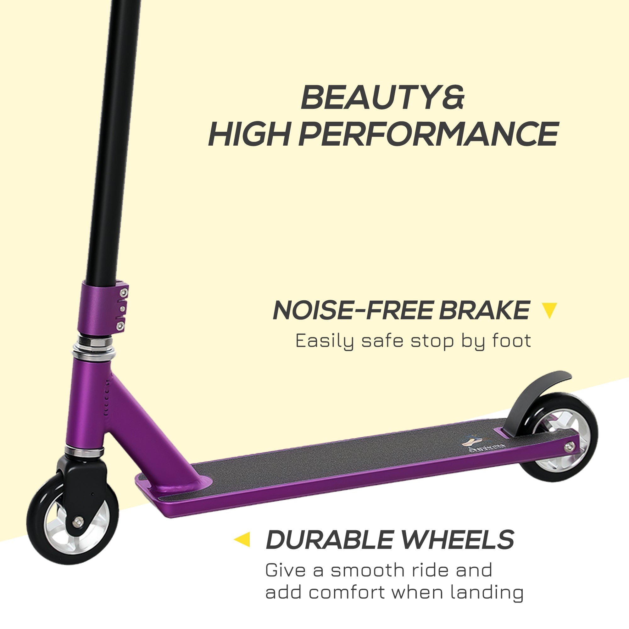HOMCOM Stunt Scooter, 360√Ç¬∞ Entry Level Tricks Scooter w/ Lightweight Aluminium Deck and ABEC 7 Bearing, For Age 14+ Beginners, Purple
