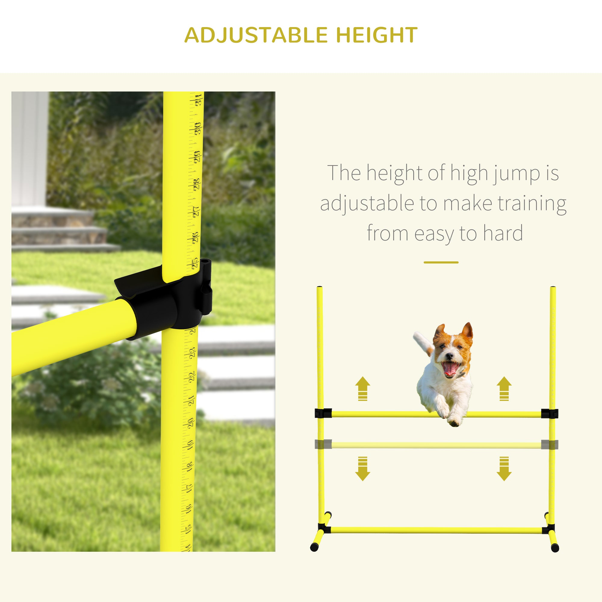 PawHut 4 Pieces Dog Agility Training Equipment, Adjustable Height Jumps Hurdle with Carrying Bag for Outdoor, Yellow