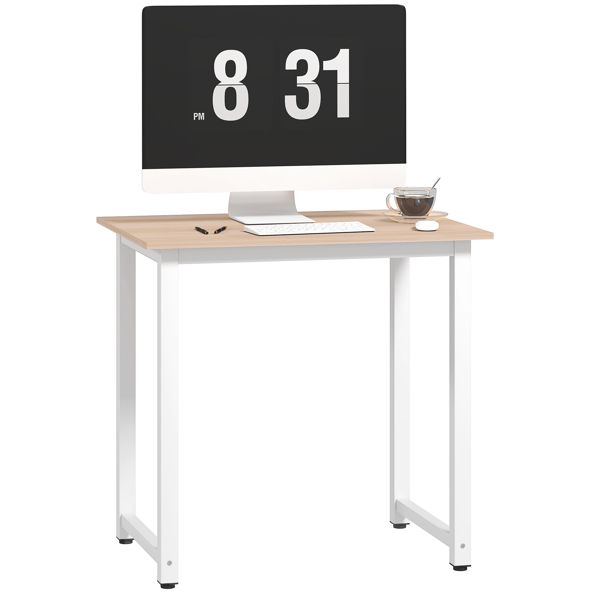 HOMCOM Computer Desk, Writing Table, 80 x 60 x 76cm Workstation for Home Office, Study with Metal Frame, Simple Assembly, White
