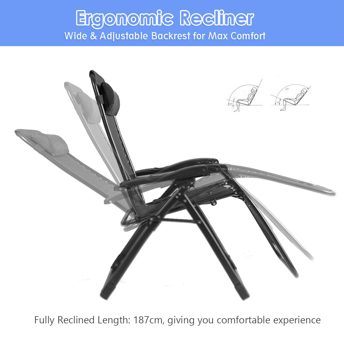 Zero Gravity Chair with Cup Holder and Breathable Fabric-Black