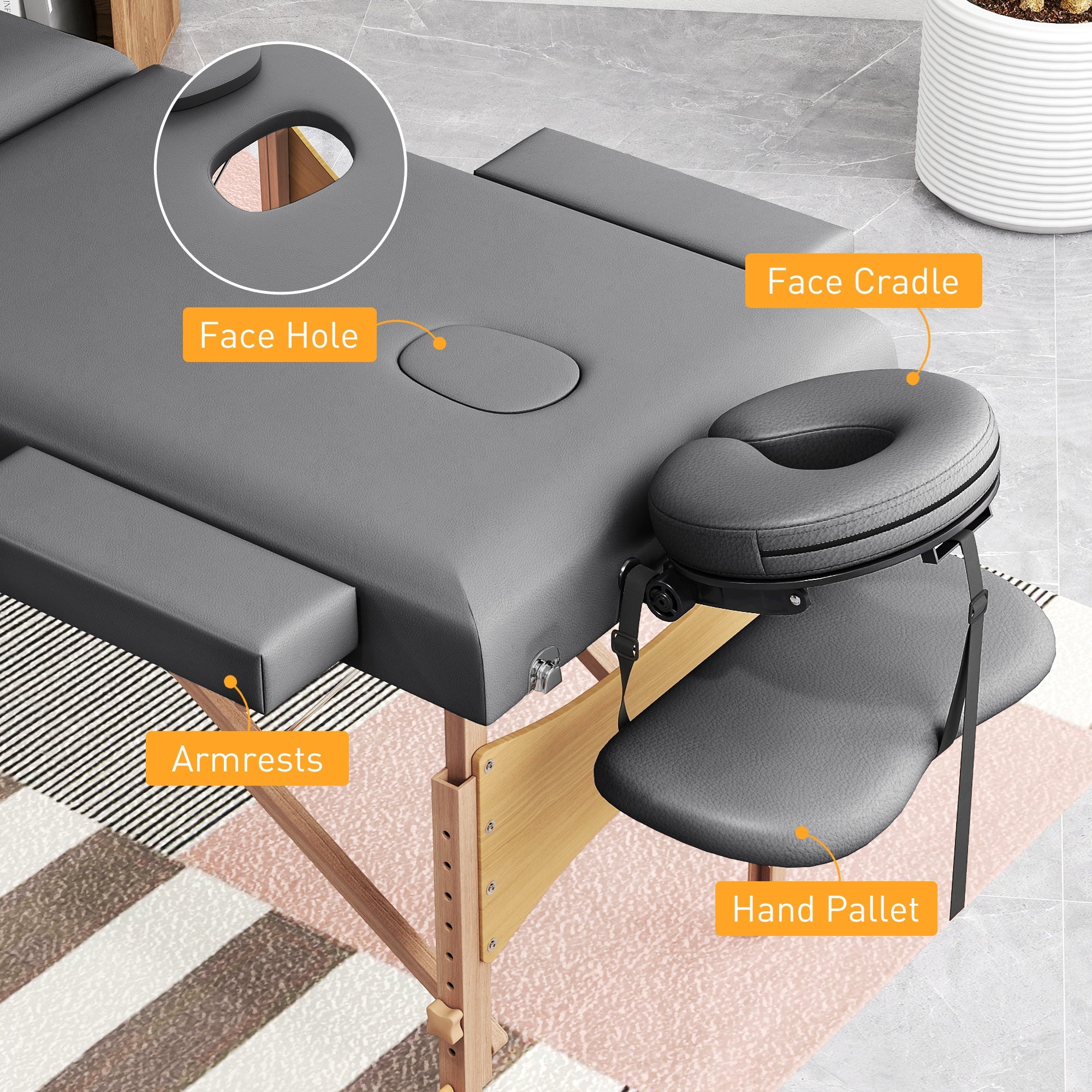 HOMCOM Foldable Massage Table with Beech Wood Legs - Grey