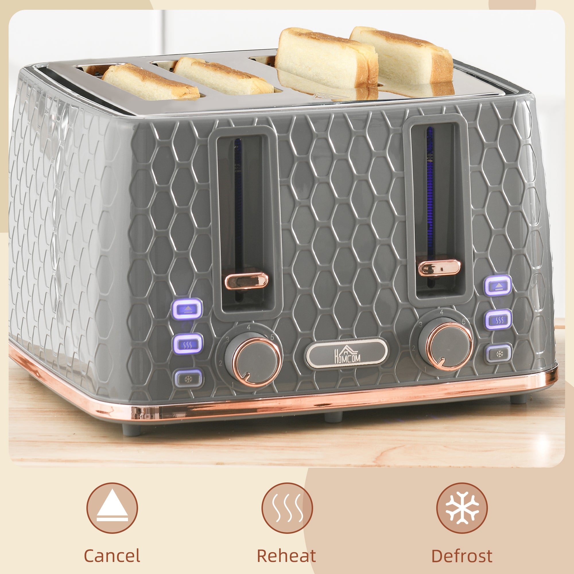 HOMCOM Four-Slice Honeycomb Toaster - Grey