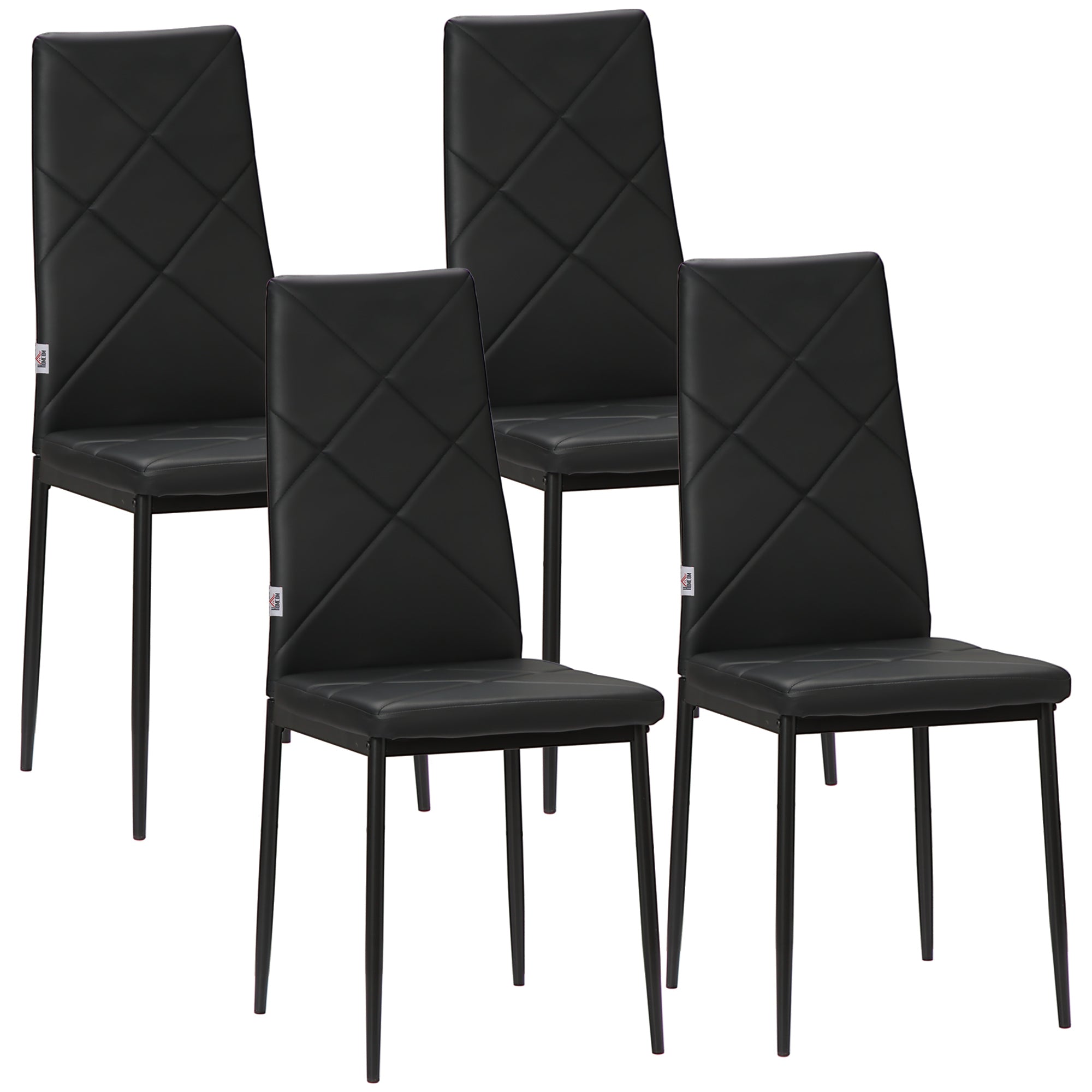 HOMCOM Set of 4 Faux Leather Dining Chairs - Black