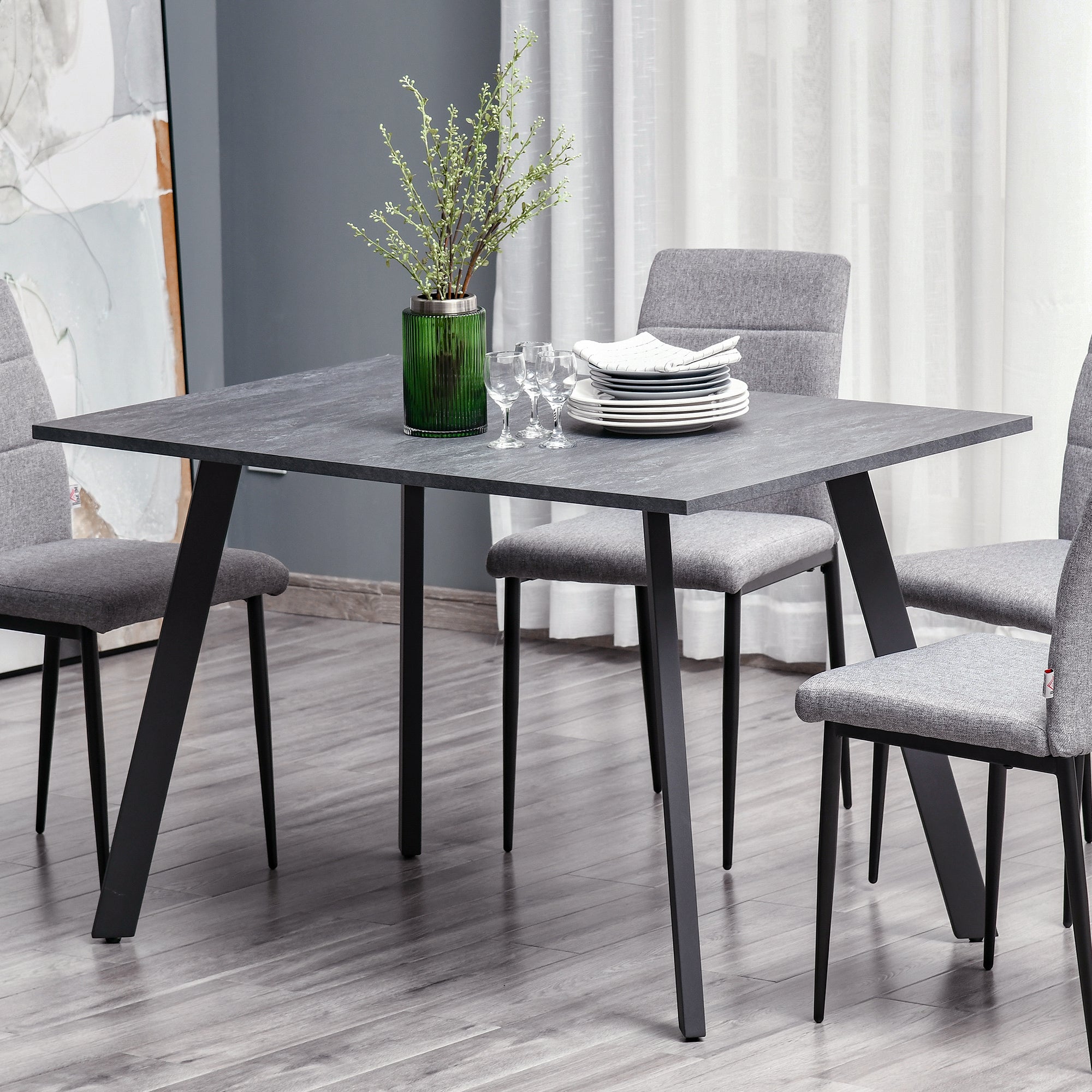 HOMCOM Dining Table, Contemporary Rectangle Kitchen Table with Metal Legs and Spacious Tabletop for Dining Room, Living Room, Dark Grey