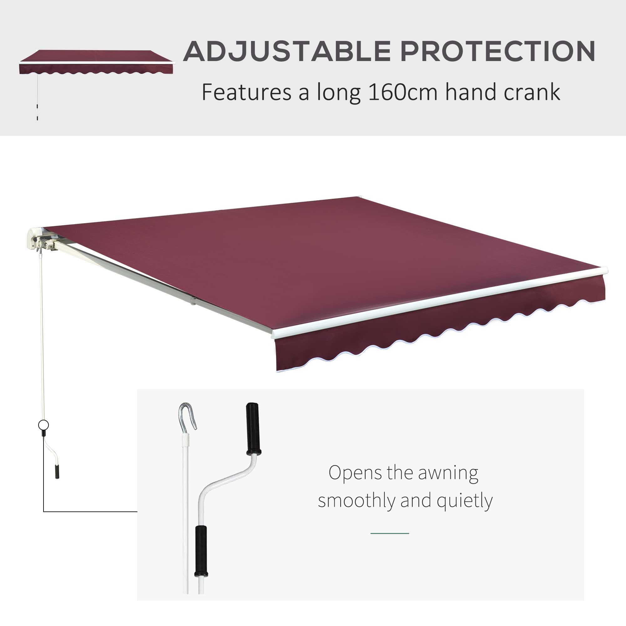 Outsunny Manual Retractable Awning, 3x2.5 m-Red