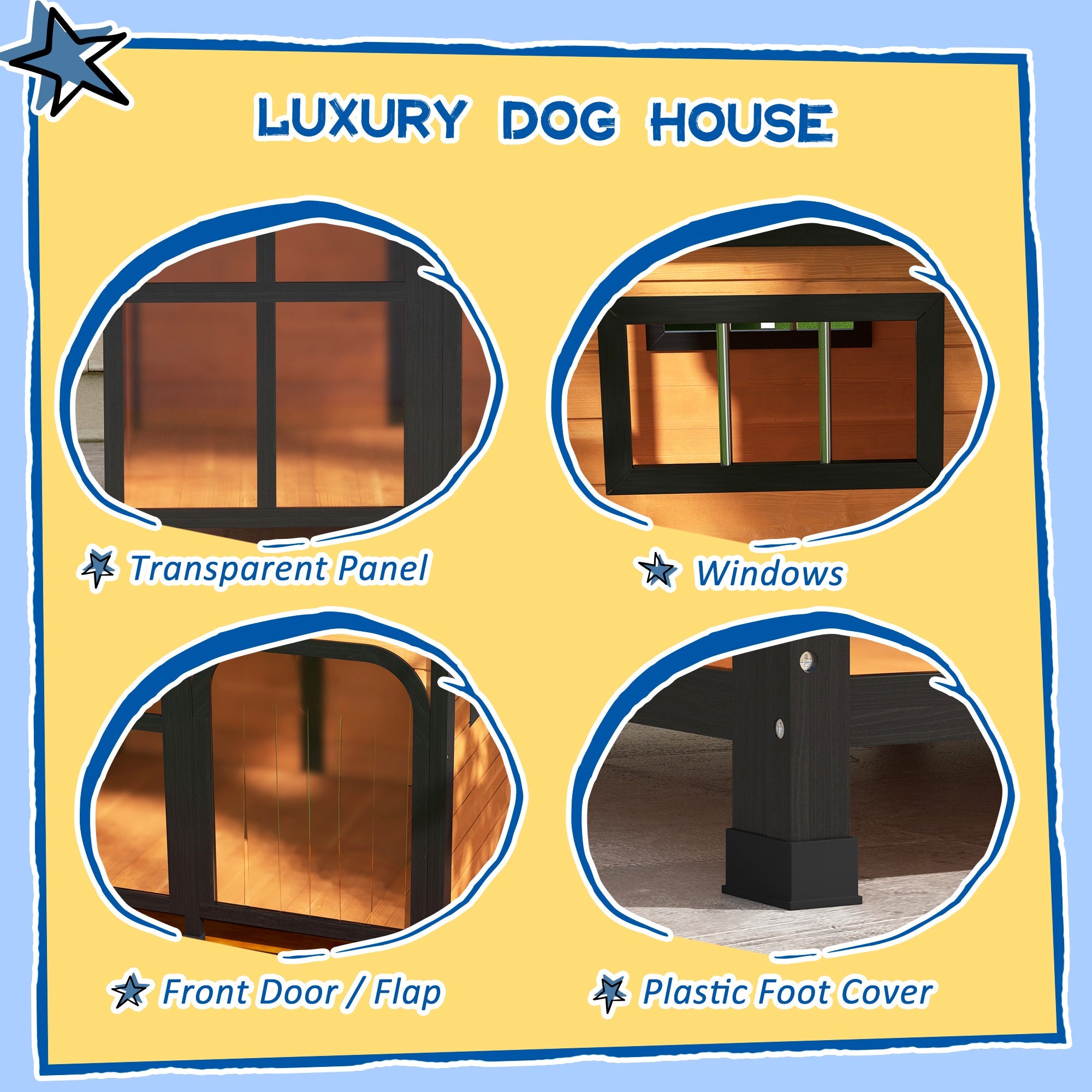 PawHut Wooden Dog Kennel with Removable Floor, Asphalt and Openable Roof, Large Window, for Large Dogs, Yellow