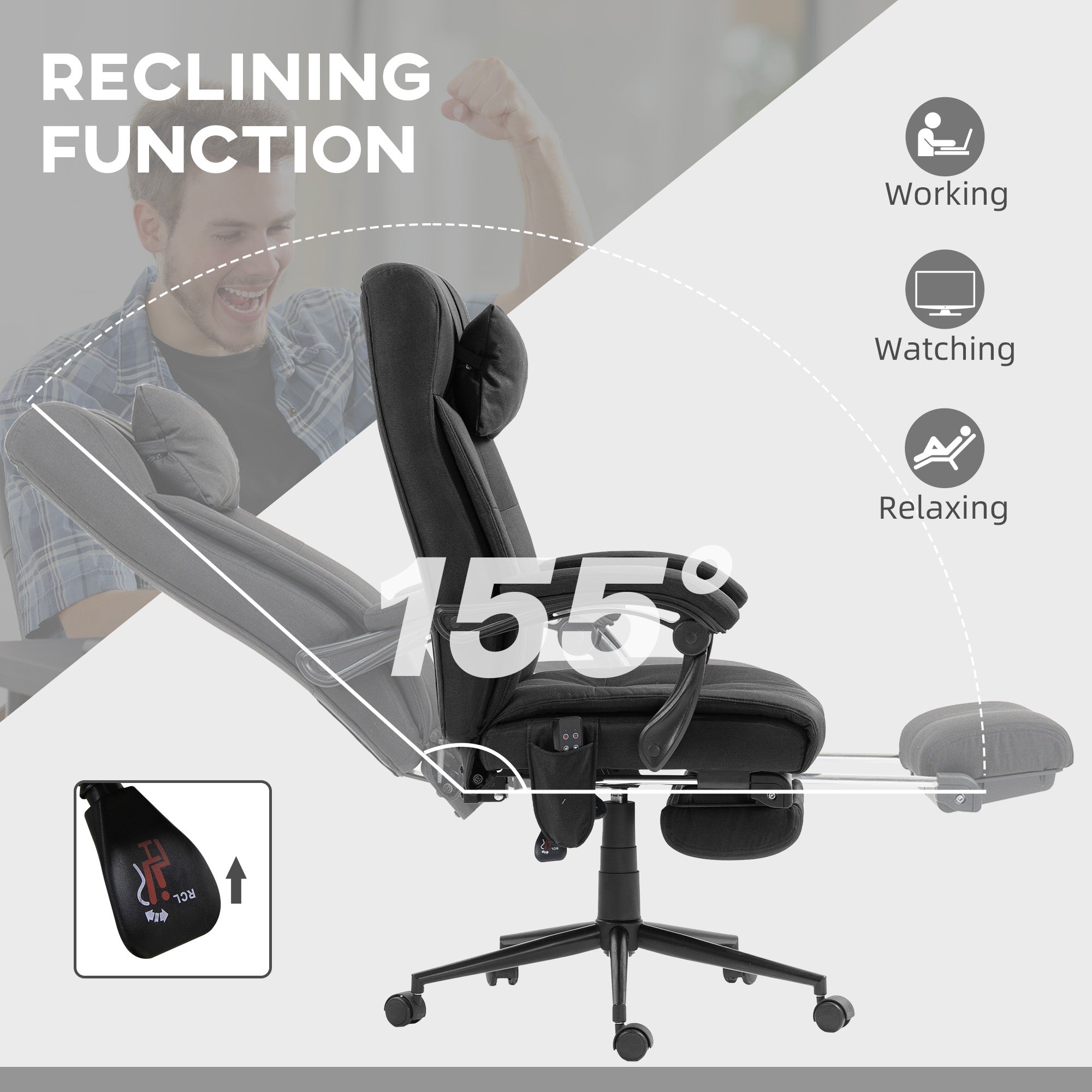 Vinsetto Office Chair with 6-point Vibration Massage and Heat, Computer Chair with Adjustable Height, Head Pillow, Footrest for Home, Black