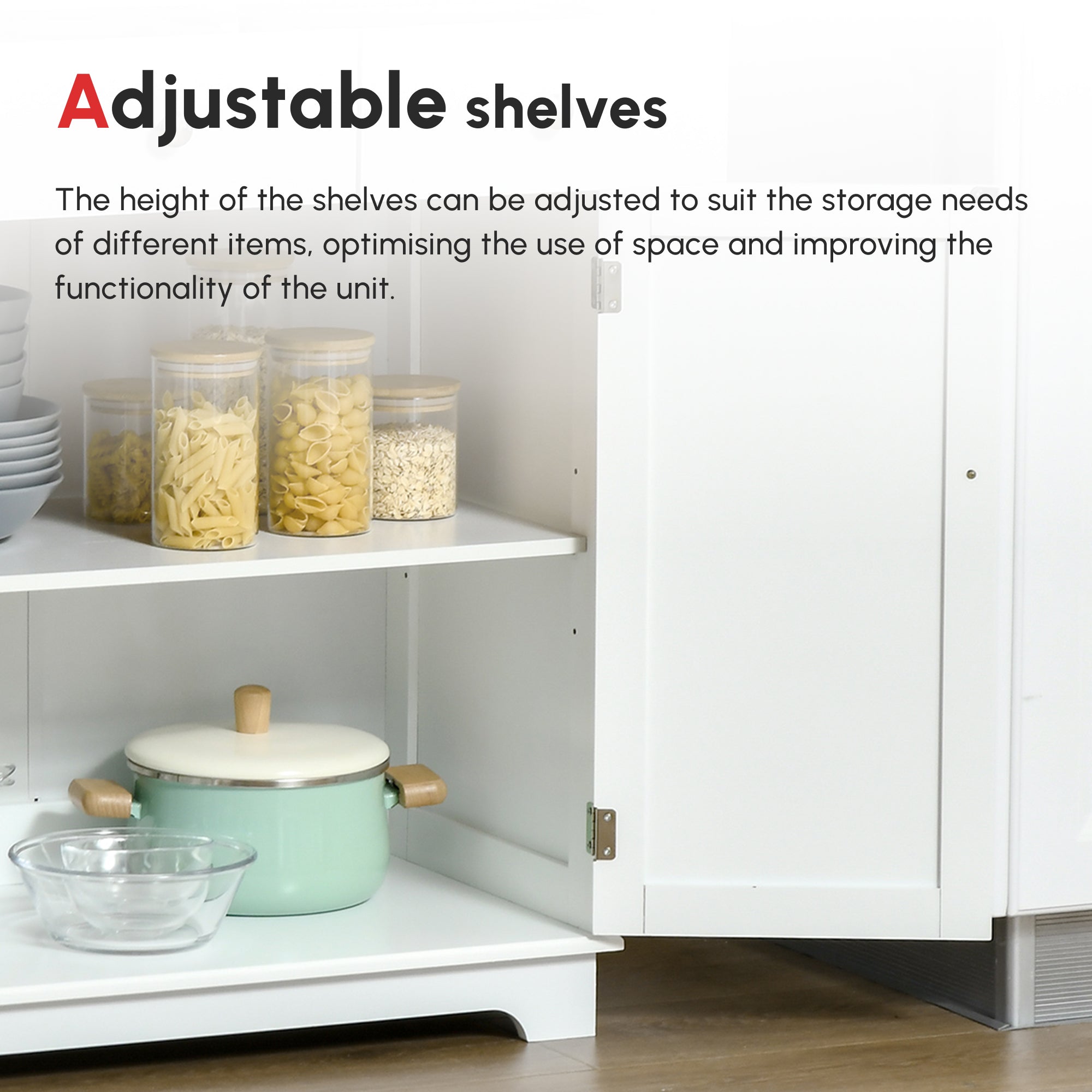 HOMCOM Kitchen Floor Cabinet Side Storage Cupboard Multi-use Sideboard Table with Solid Wood Top, Adjustable Shelf,Drawer for Dining Room, Living Room,Hallway