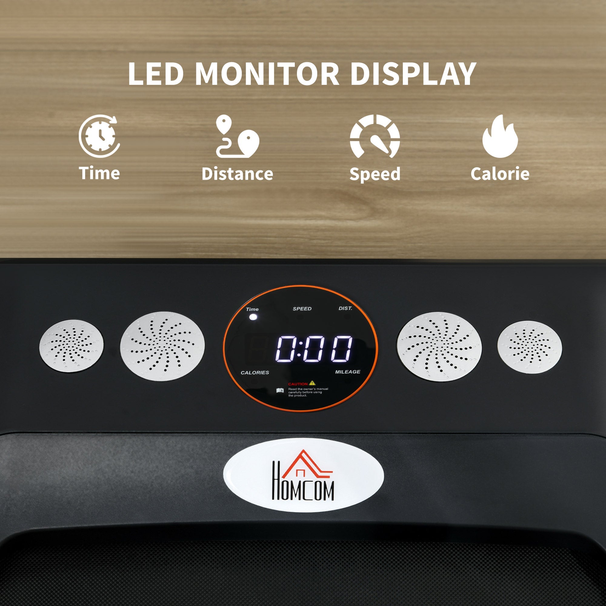 HOMCOM Foldable Walking Treadmill, with LED Display and Wheels, for Home, Office, Fitness Studio, Orange