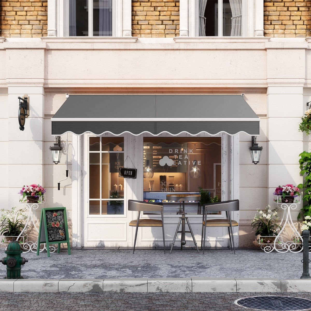 Aluminum Patio Sun Shade with Crank Handle and Water-Resistant Polyester-Grey