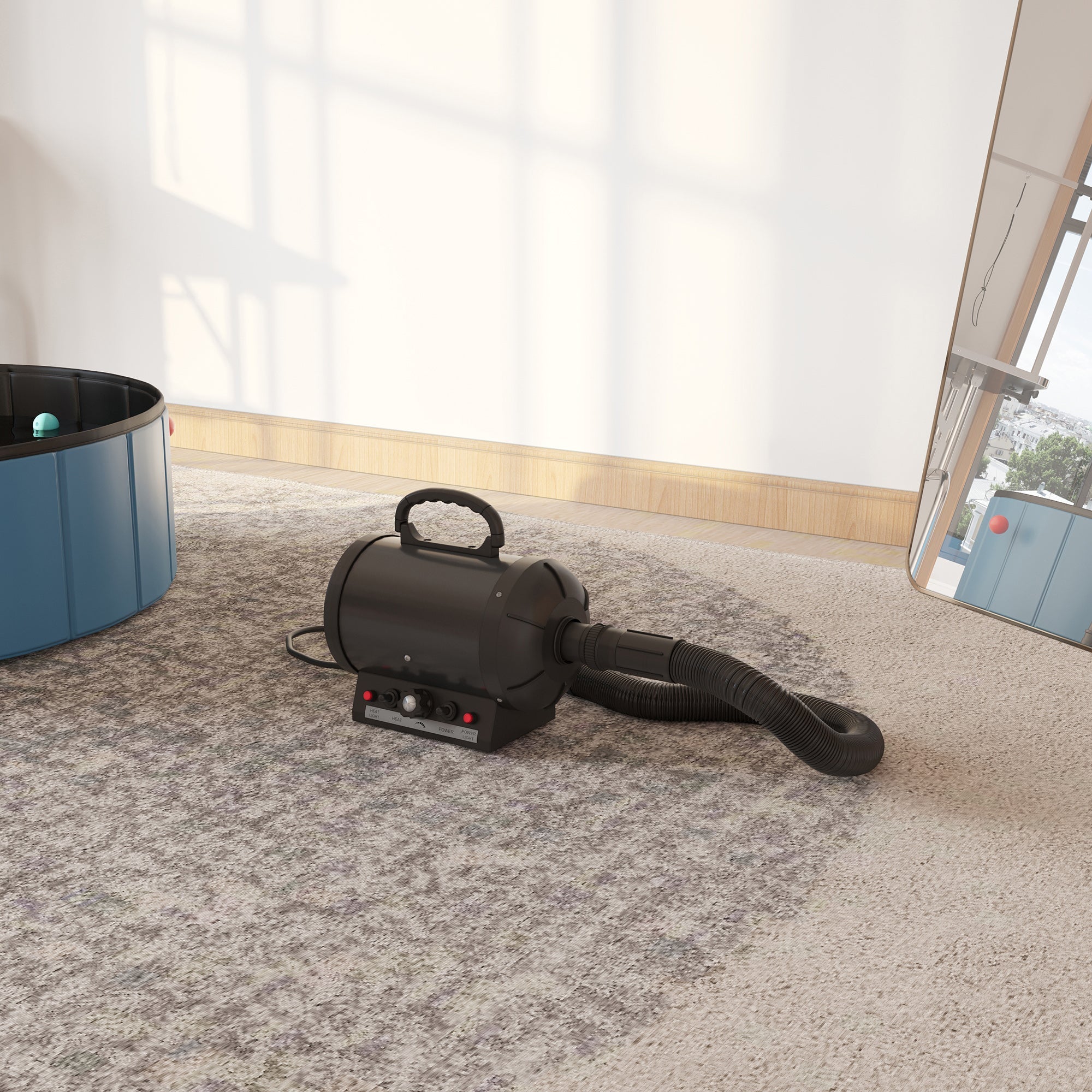 PawHut Dog Hair Dryer Pet Grooming Blaster Dryer Blower Adjustable Temperature Speed with 2.1M Flexible Hose 3 Nozzles - Black