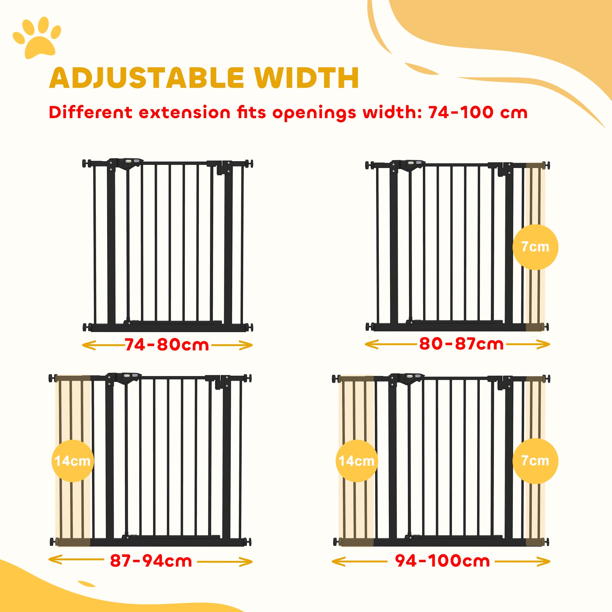 PawHut Adjustable Safety Gate w/ Two Extensions, Four Adjustable Screws, Black