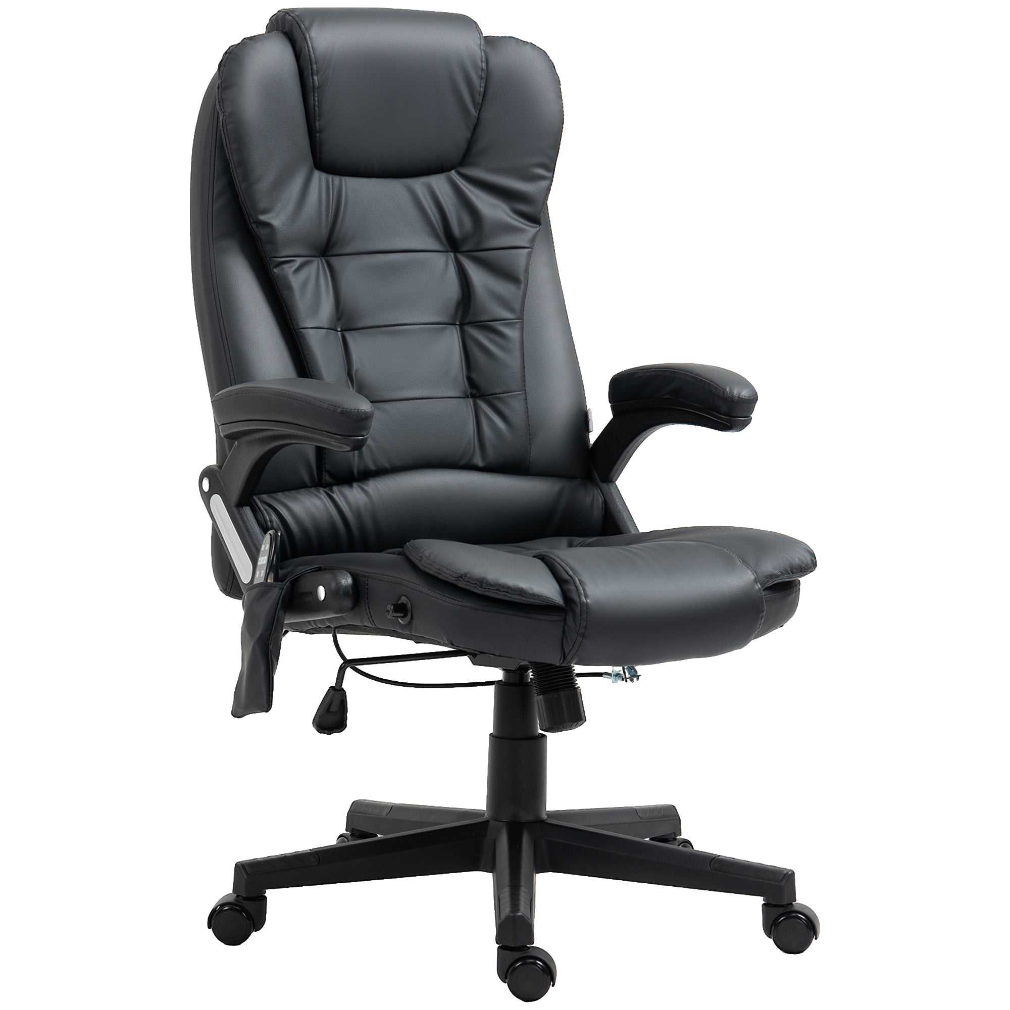 HOMCOM 6-Point Massage Office Chair with Seat Heated for Home Office, PU Leather High Back Executive Desk Chair with Adjustable Height and 360√Ç¬∞ Swivel for Work Study, Black