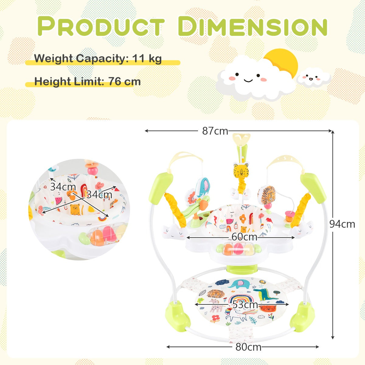Baby Stationary Activity Center with 360¬∞ Rotary Seat and 3 Adjustable Heights for 6 Months+-Yellow