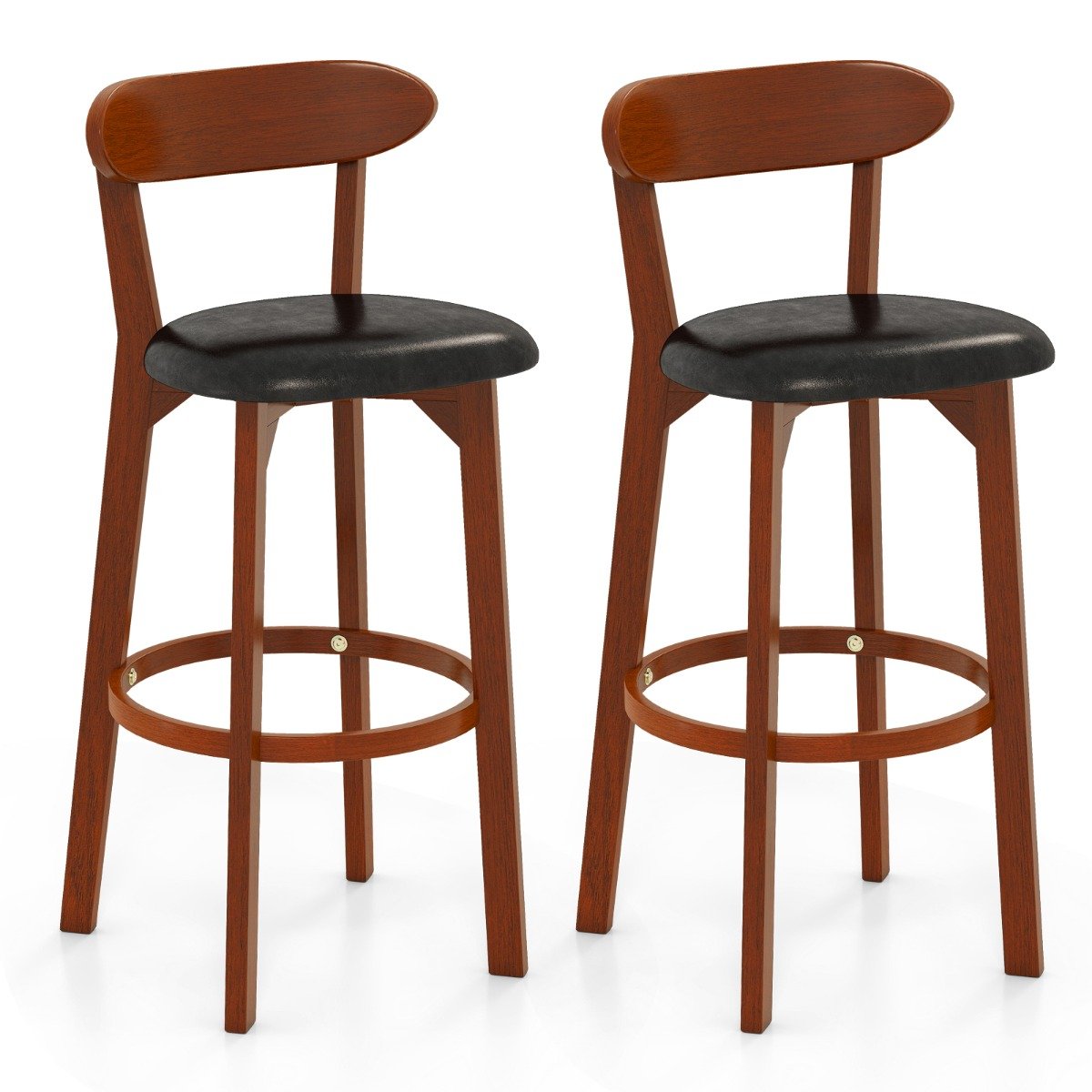 Bar Stool Set of 2 with Curved Backrest and Footrest-29 Inches