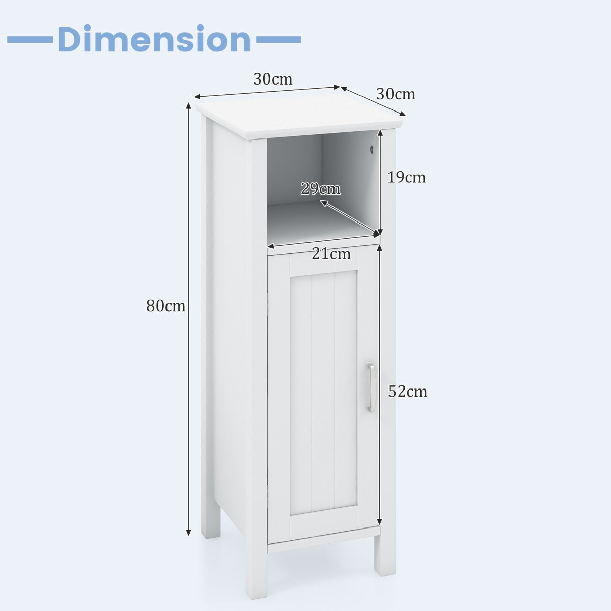 Freestanding Narrow Bathroom Storage Organizer Rack Stand with Door and Adjustable Shelf-White