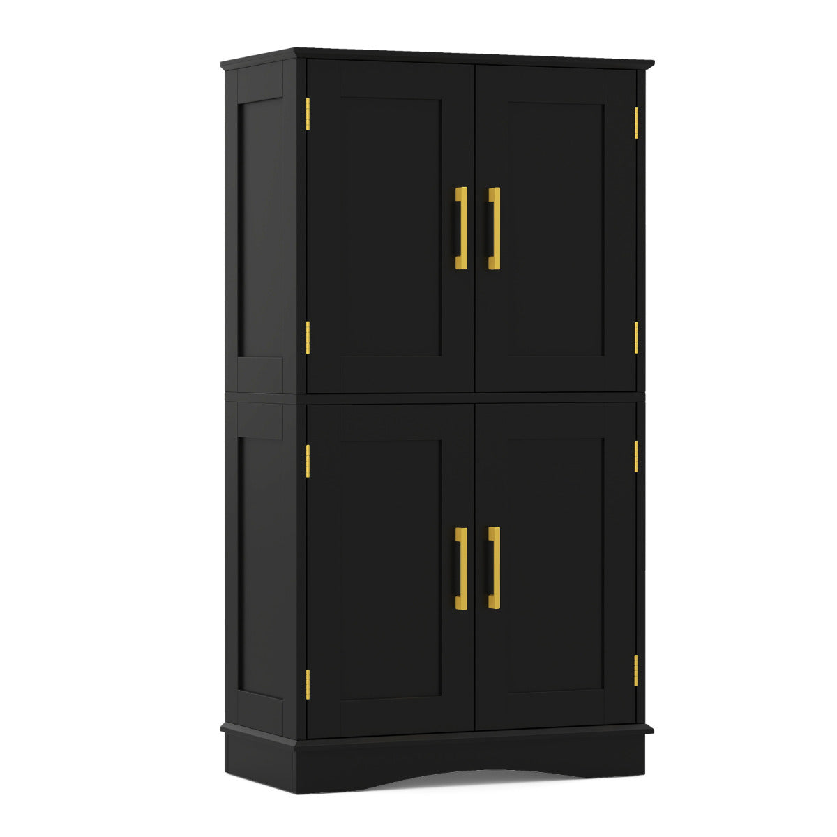 Bathroom Floor Storage Cabinet with 4 Doors and 2 Adjustable Shelves-Black