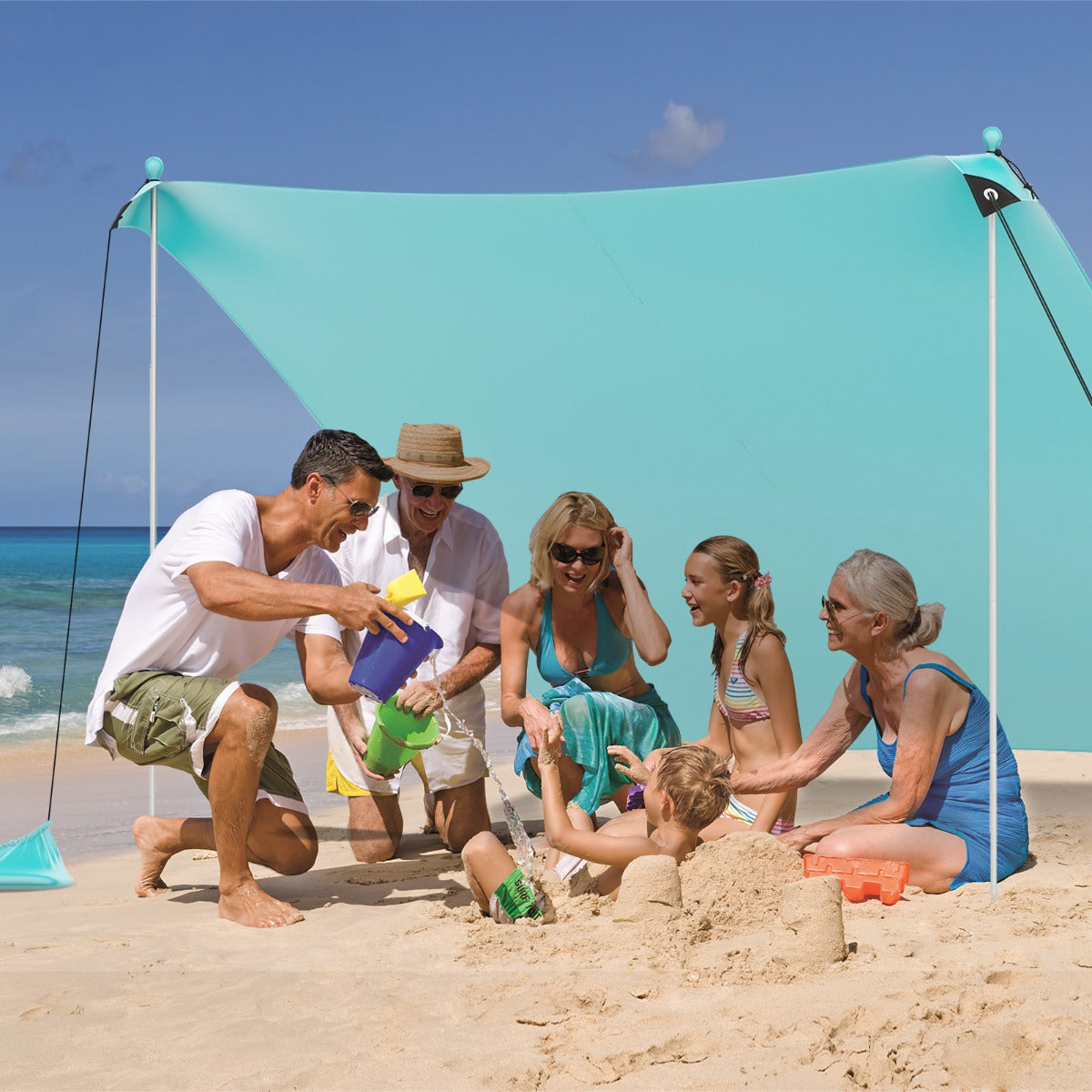 Beach Tent Sun Shelter with 4 Sandbags and UPF 50+ Protection-Green