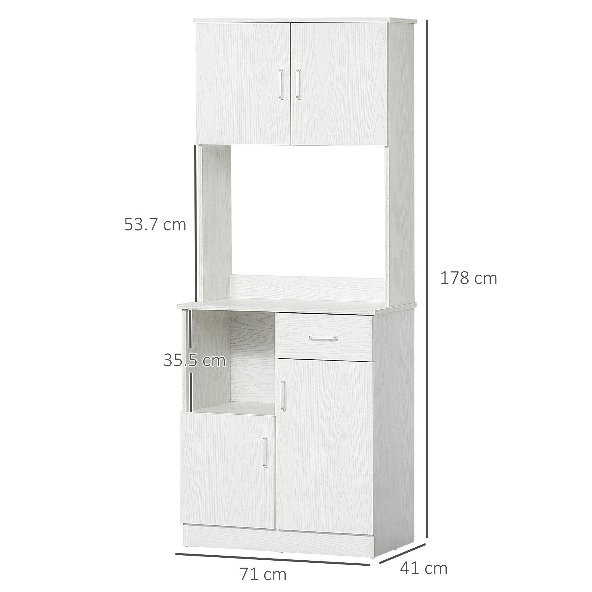 HOMCOM Freestanding Kitchen Cupboard, Modern Kitchen Storage Cabinet with Doors, Microwave Counter and Adjustable Shelves, White