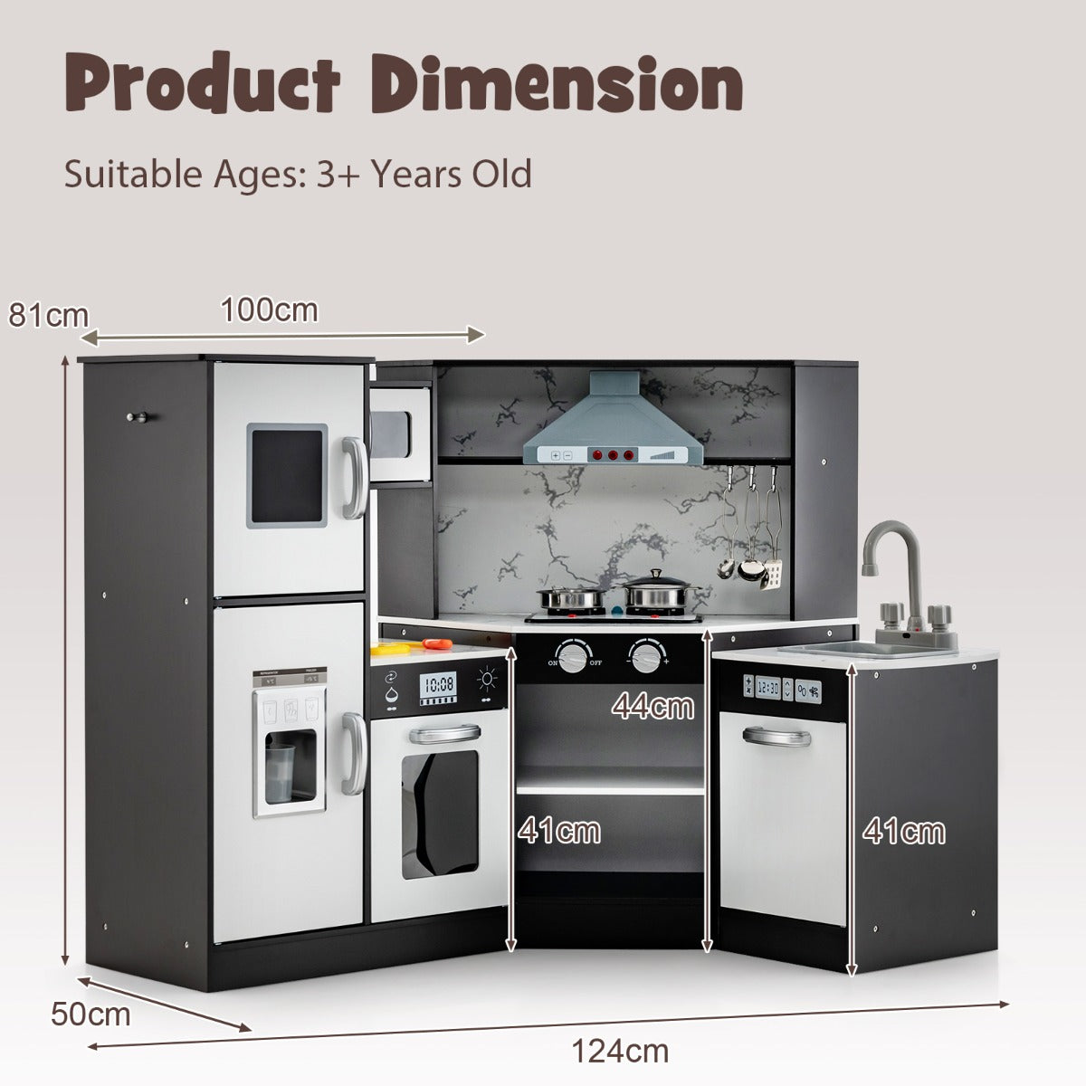 Kids Corner Kitchen Playset with Separated Washing Basin-Coffee