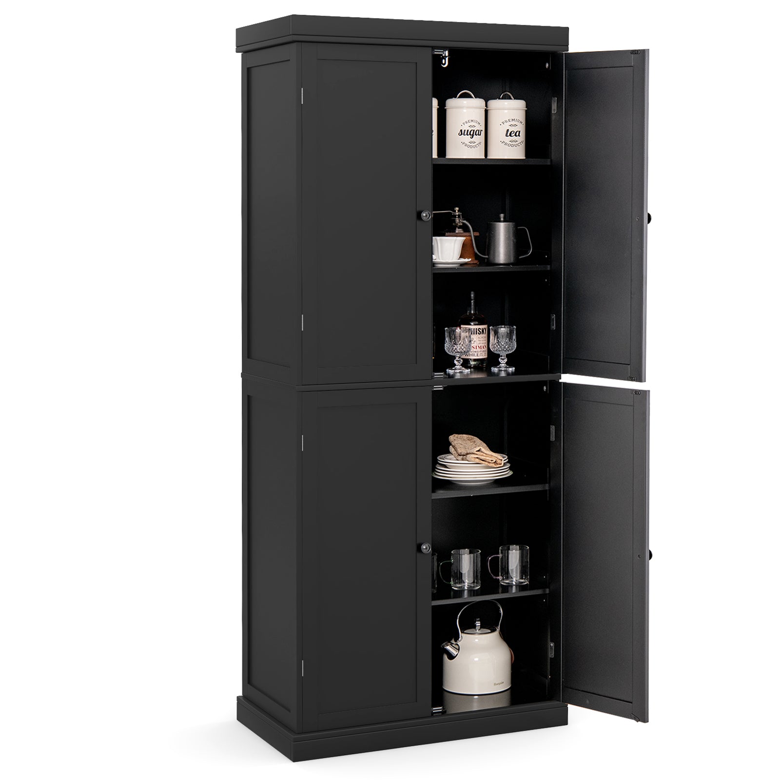4 Door Freestanding Kitchen Pantry Buffet Cabinet-Black