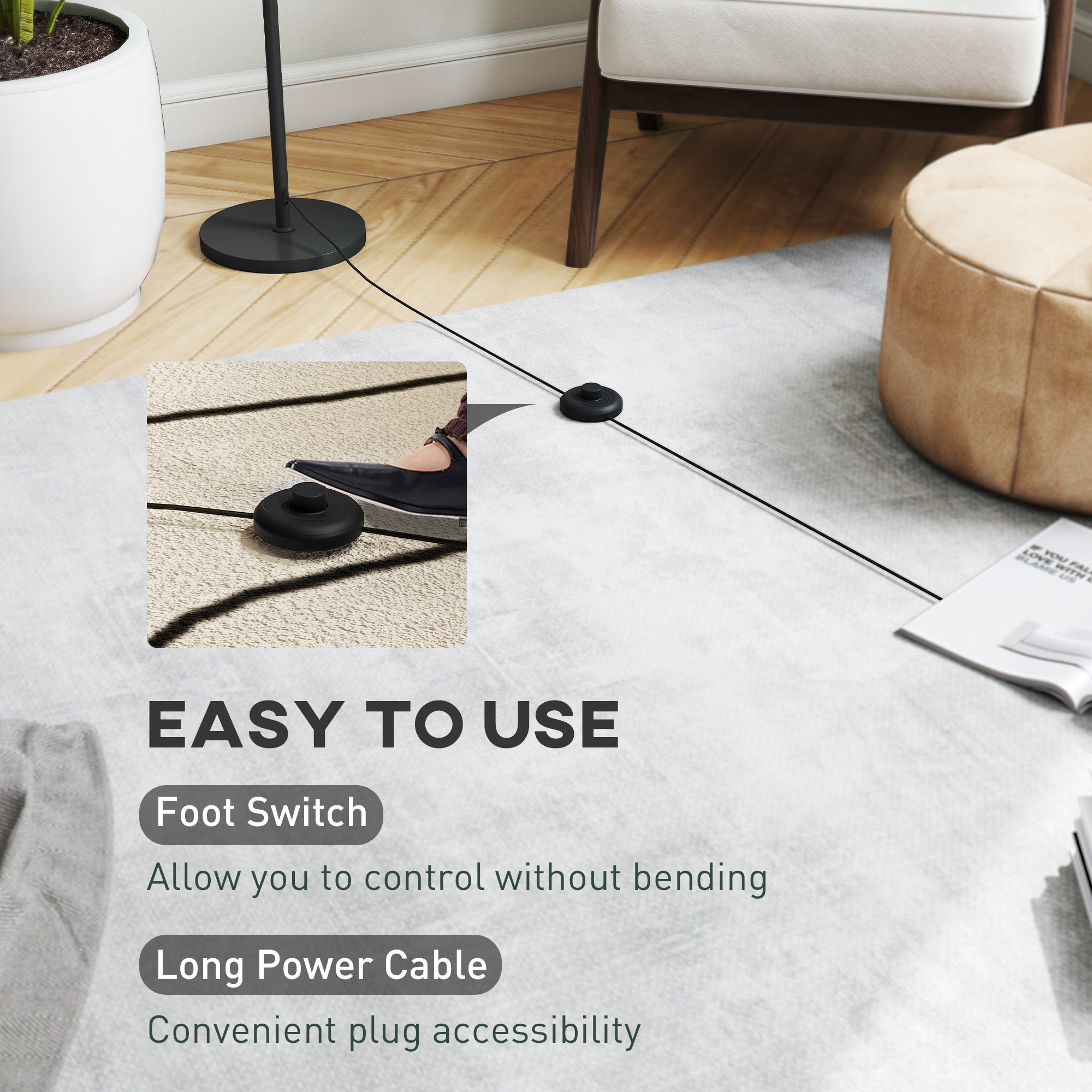 HOMCOM Flower Floor Lamp for Living Room, 3D Printed Modern Standing Lamp with Rose Shade & Foot Switch, Minimalist Tall Pole Lampshade for Bedroom, Office, E27 Holder without Bulb (25W Max), White