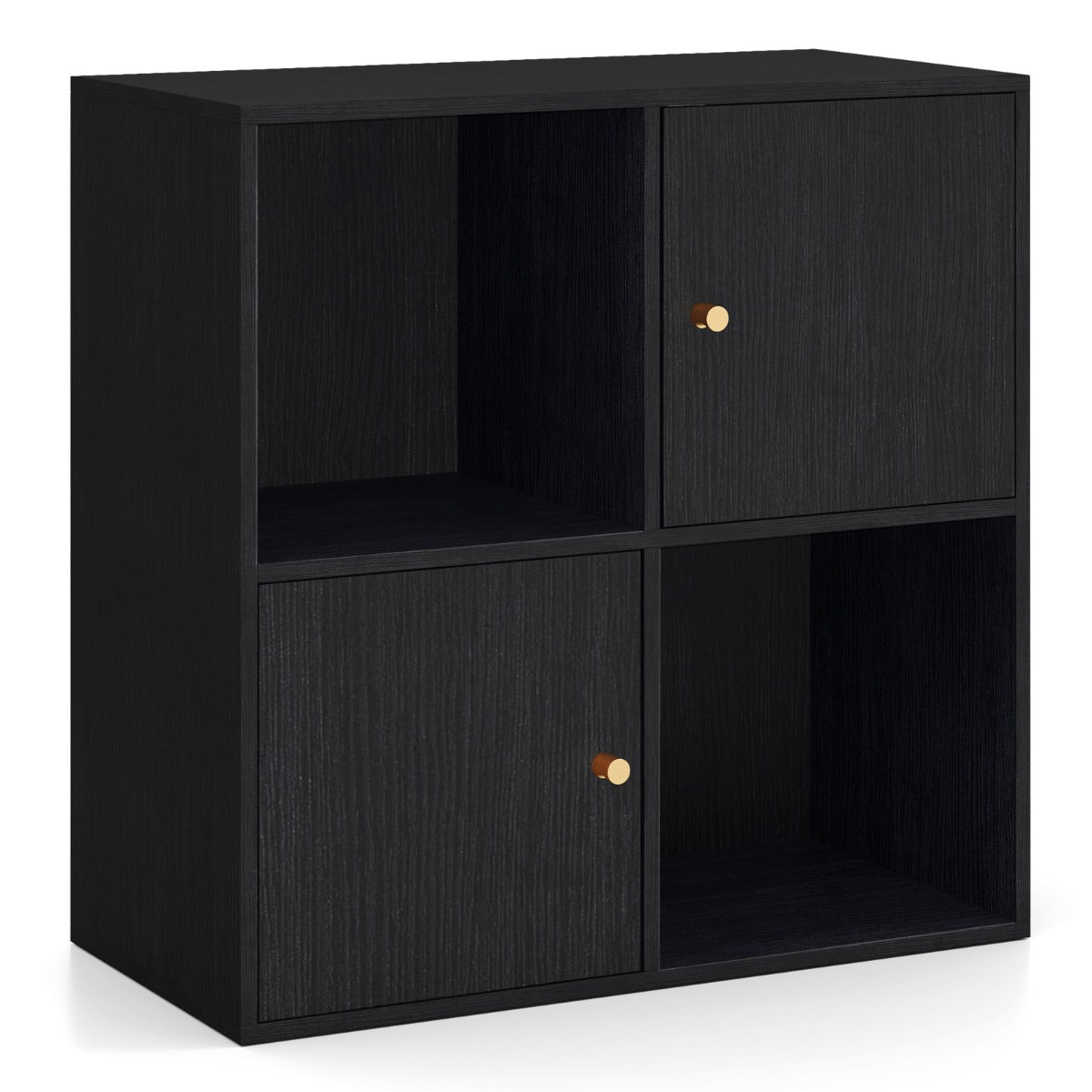 3-Tier Bookshelf with Dual Anti-Tipping Kits and 2 Cabinets-Black