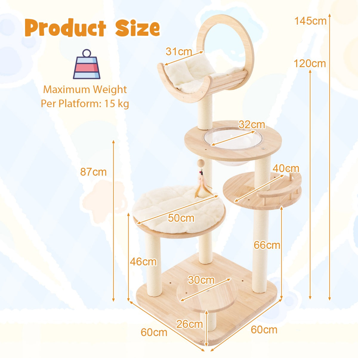 4-in-1 Large Wooden Cat Tower with Space Capsule Nest and Sisal Scratching Posts