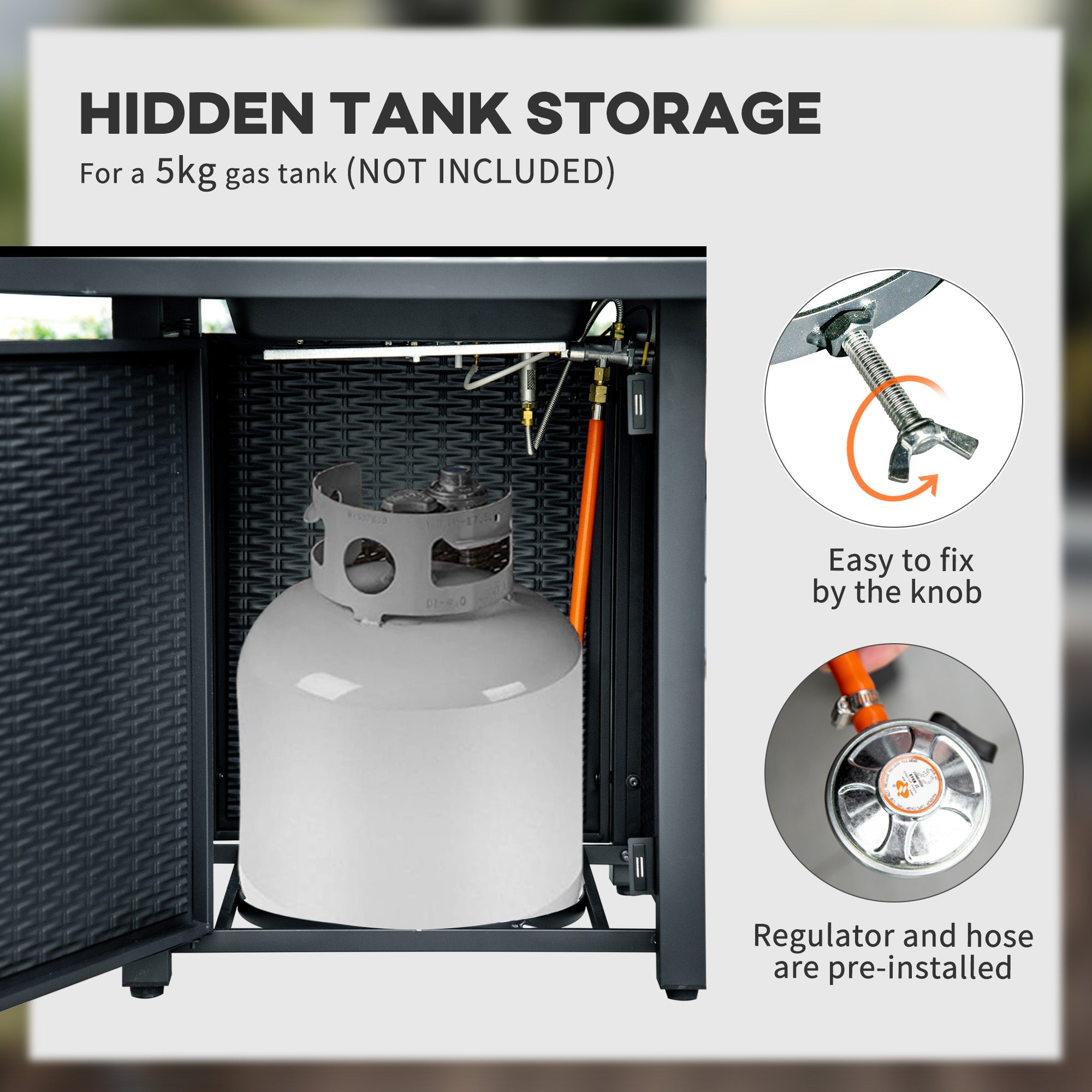 Outsunny Rattan-style Propane Gas Fire Pit Table with 40,000 BTU Burner, Square Smokeless Firepit Patio Heater with Thermocouple, Lava Rocks, Waterproof Cover, Spark Guard and Lid, Grey