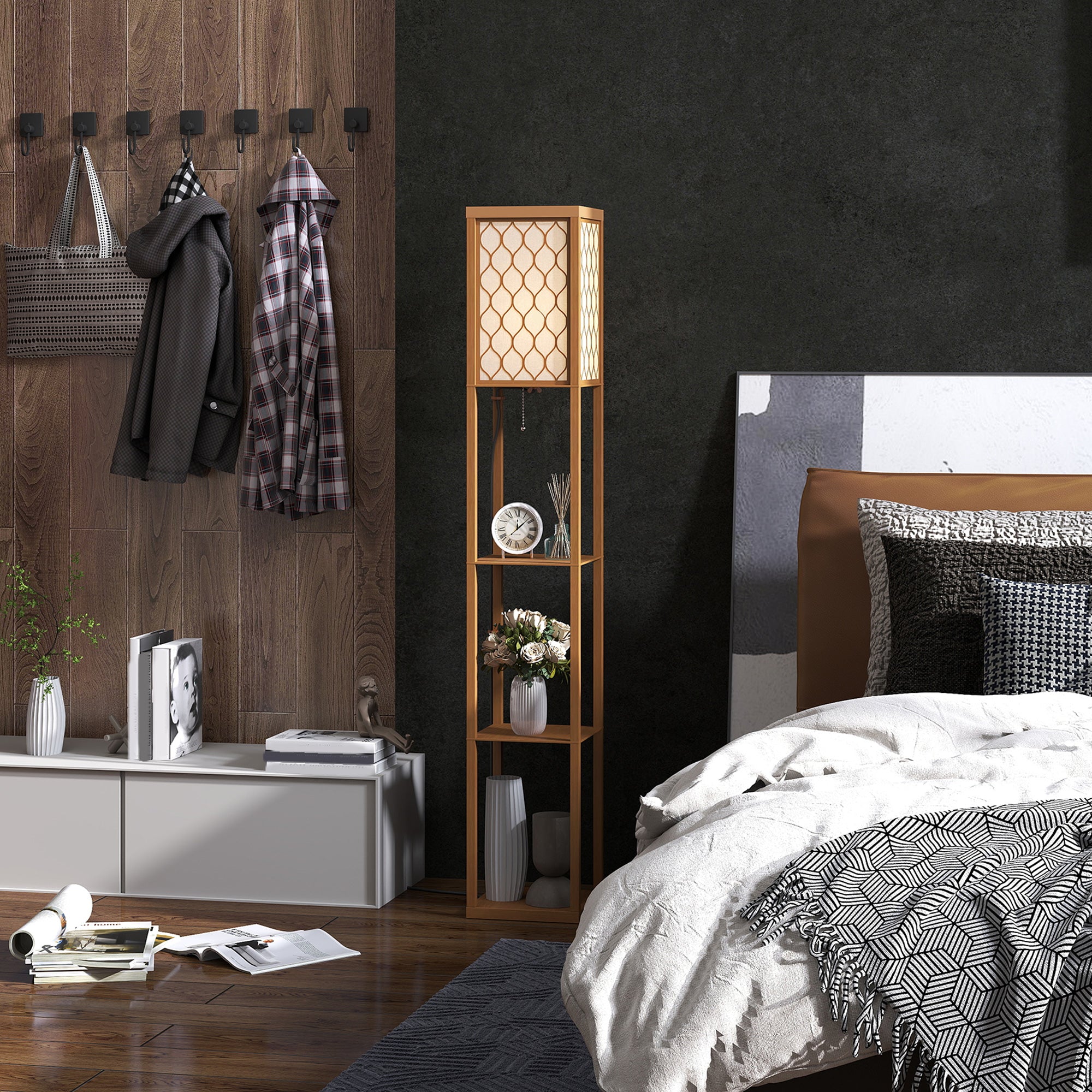 HOMCOM Three-Shelf Standing Lamp - Natural