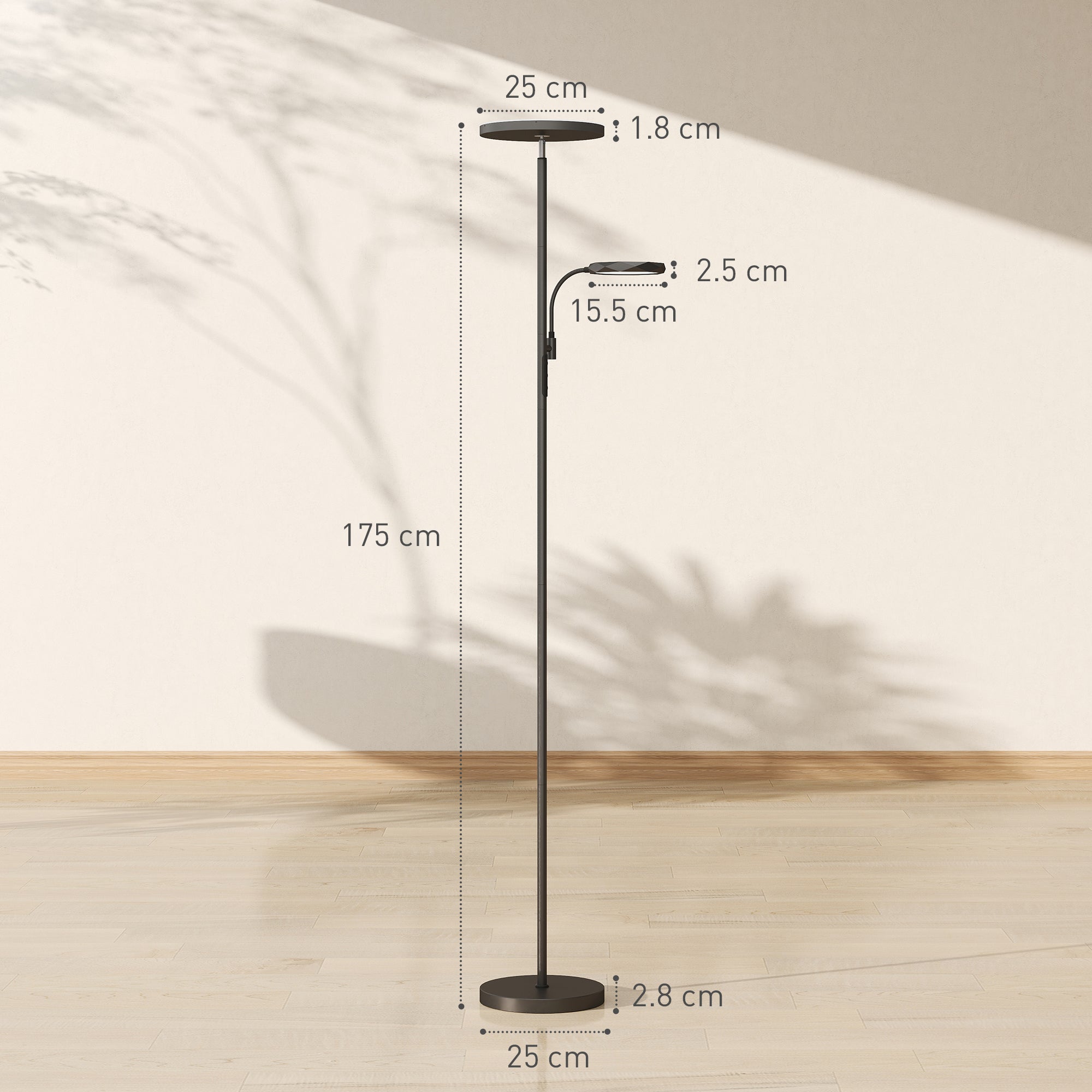 HOMCOM LED Floor Lamp for Living Room, Stepless Dimmable Standing Lamp, Mother and Child Uplighter with Reading Light, 4 Scene Modes, 2700K-6500K Colour Temps, 4 Brightness Levels, Remote Control