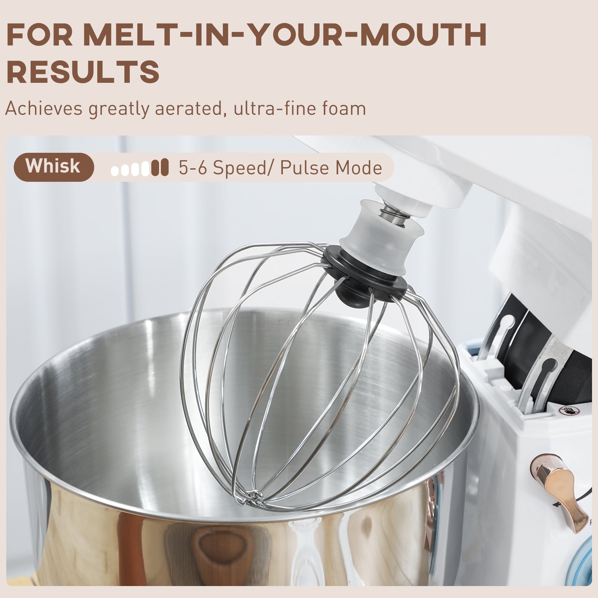 HOMCOM Stand Mixer, 5L Food Mixer for Baking, 6 Speeds and Pulse Setting, 1400W Cake Electric Kitchen Mixer with Dough Hook, Whisk, Stainless Steel Bowl, Splash Guard, Beater, White