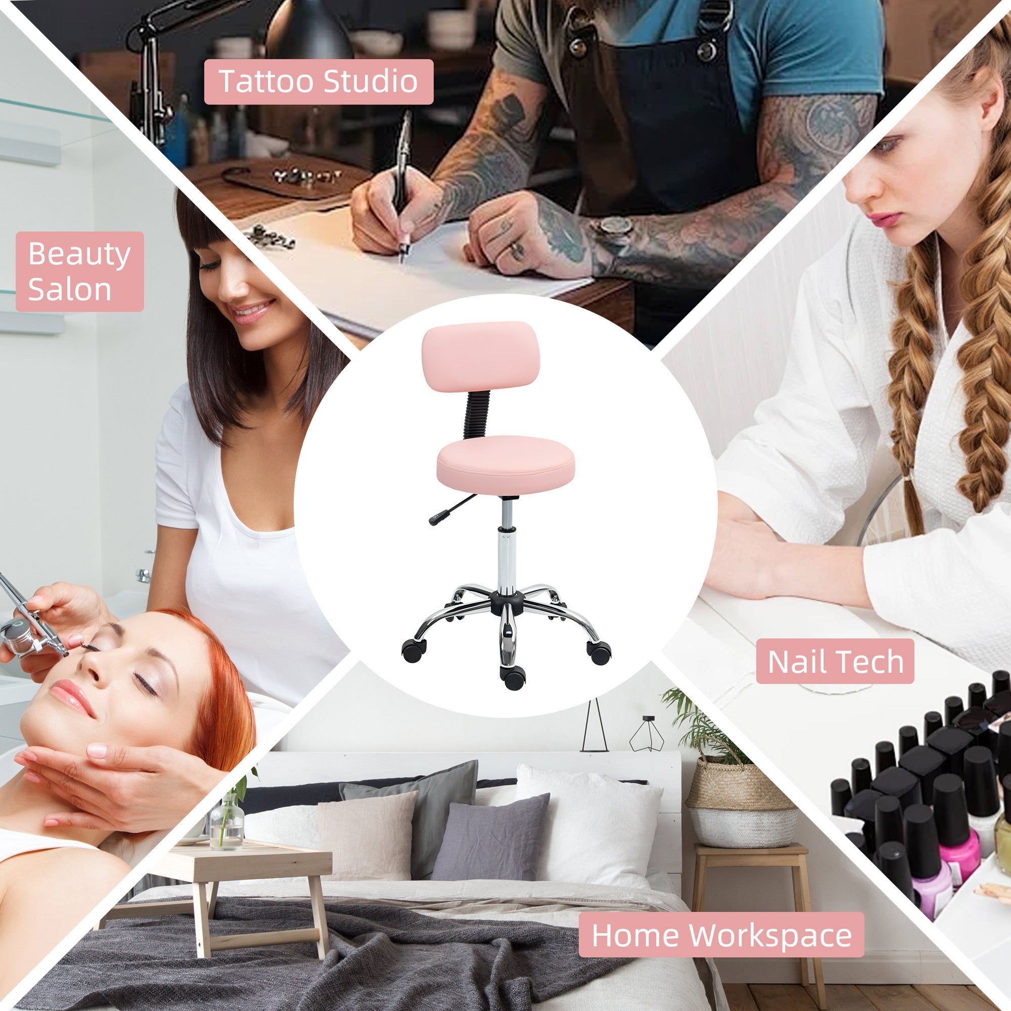 HOMCOM 360√Ç¬∞ Swivel Seat Salon Stool - Pink