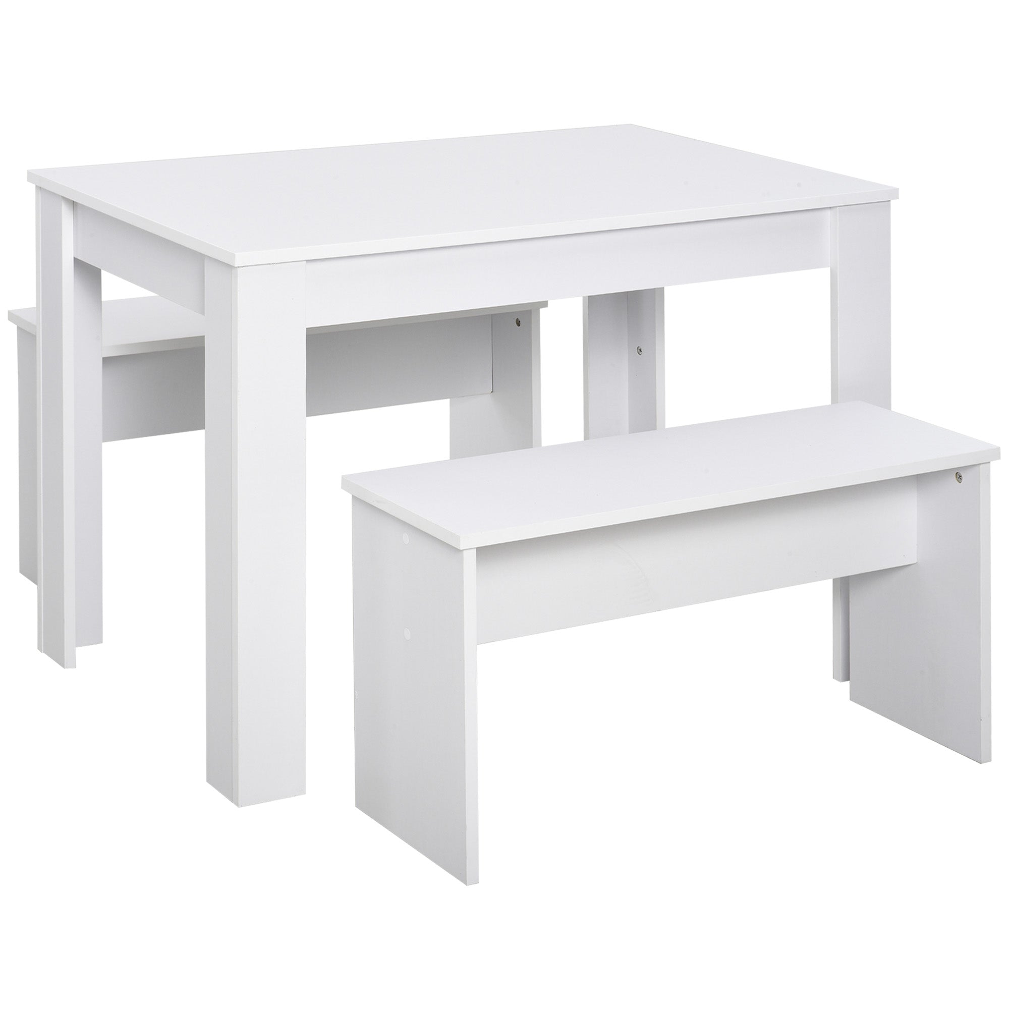 HOMCOM Kitchen Dining Table and 2 Benches Set, Table and Chairs Set for Limited Space, White