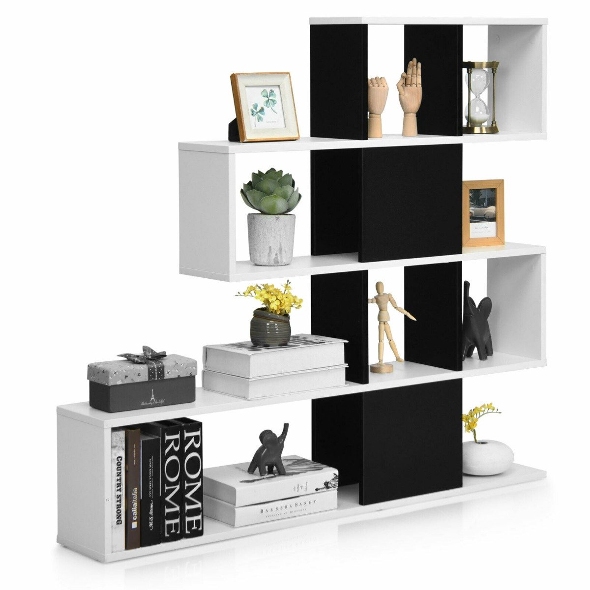 5-Tier Display and Storage Bookshelf for Home and Office-Black and White